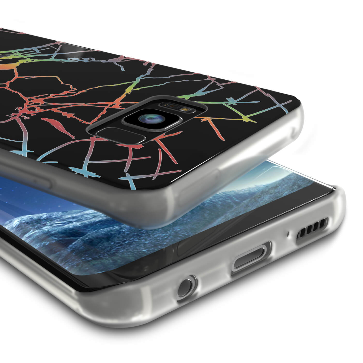 Capa de mármore Punkcase Galaxy S8, Cobertura Completa Protetora com Protetor de Tela PunkShield (Miragem Preta)