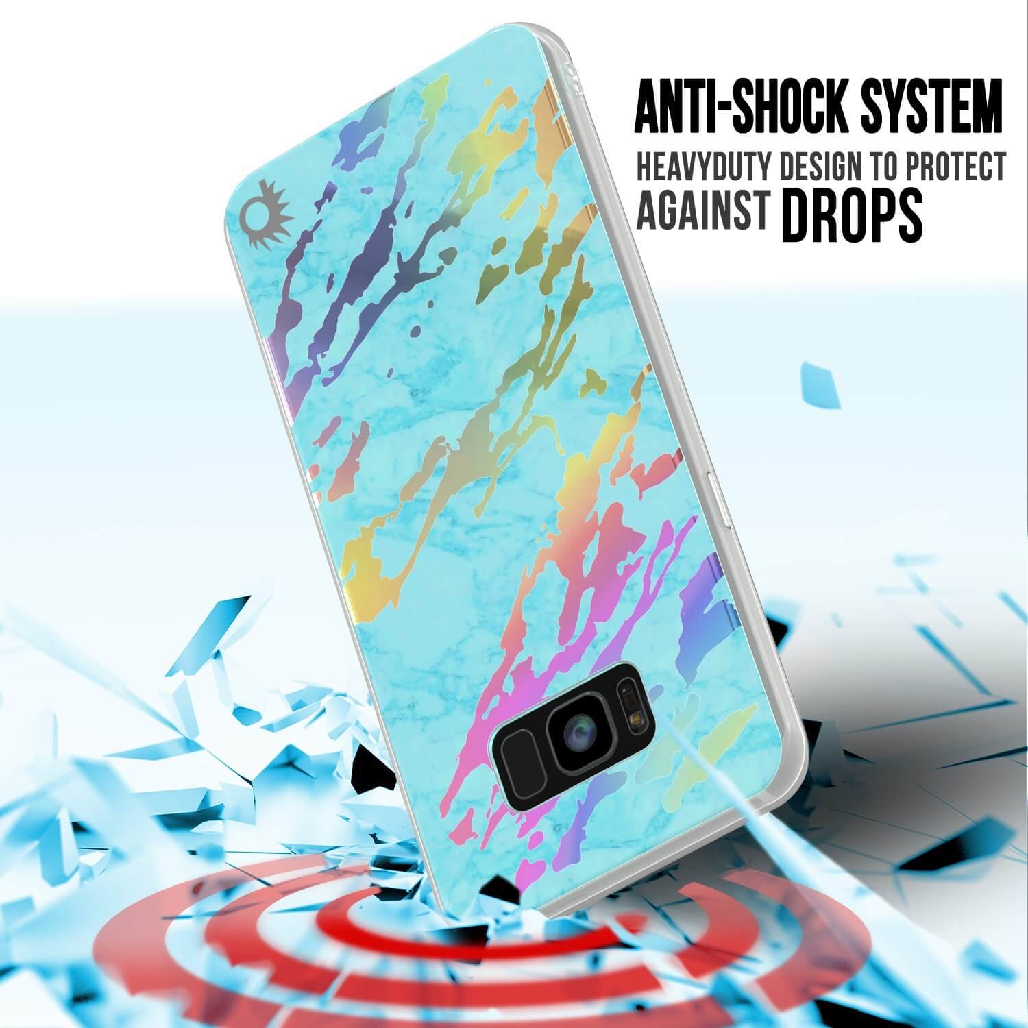 Punkcase Galaxy S8 Marble Case, Protective Full Body Cover W/PunkShield Screen Protector (Teal Onyx) (Color in image: Blue Marmo)