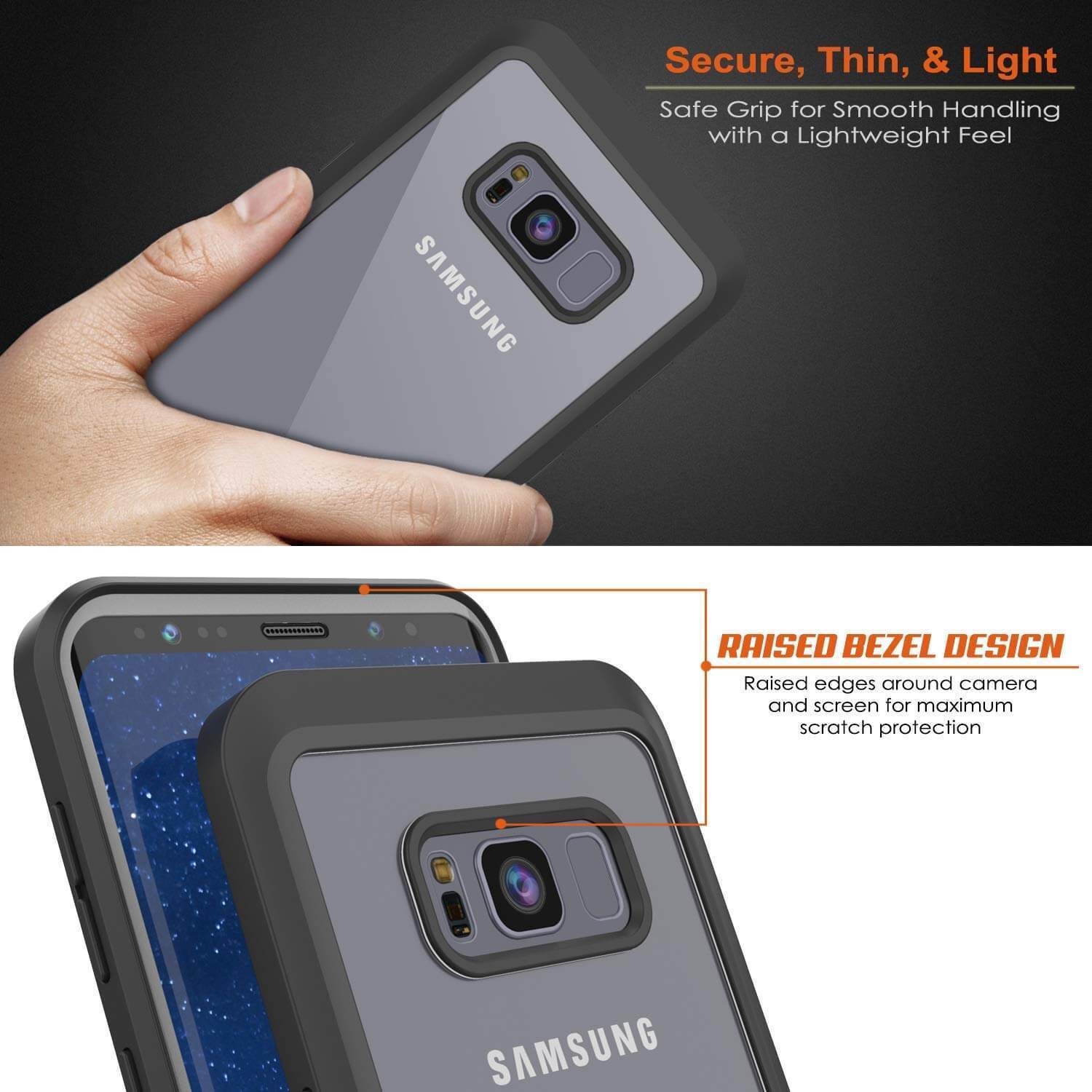 Capinha PunkCase para S8+ Plus, [Série Spartan] Capinha resistente, robusta e transparente com protetor de tela [Preto]
