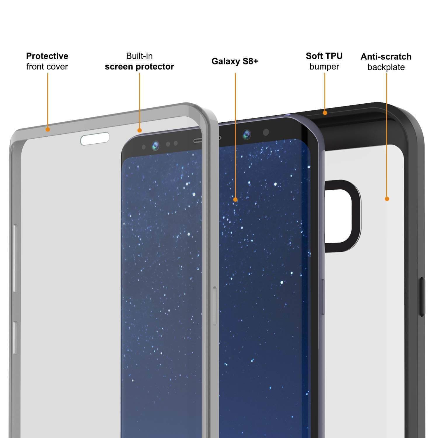 Capinha PunkCase para S8+ Plus, [Série Spartan] Capinha resistente, robusta e transparente com protetor de tela [Preto]