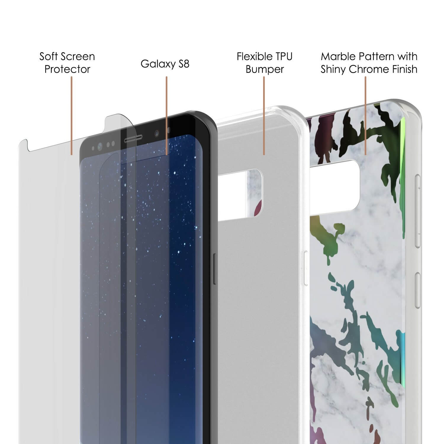 Capa de mármore Punkcase Galaxy S8+ PLUS, cobertura de corpo inteiro protetora com protetor de tela PunkShield (Blanco Marmo)