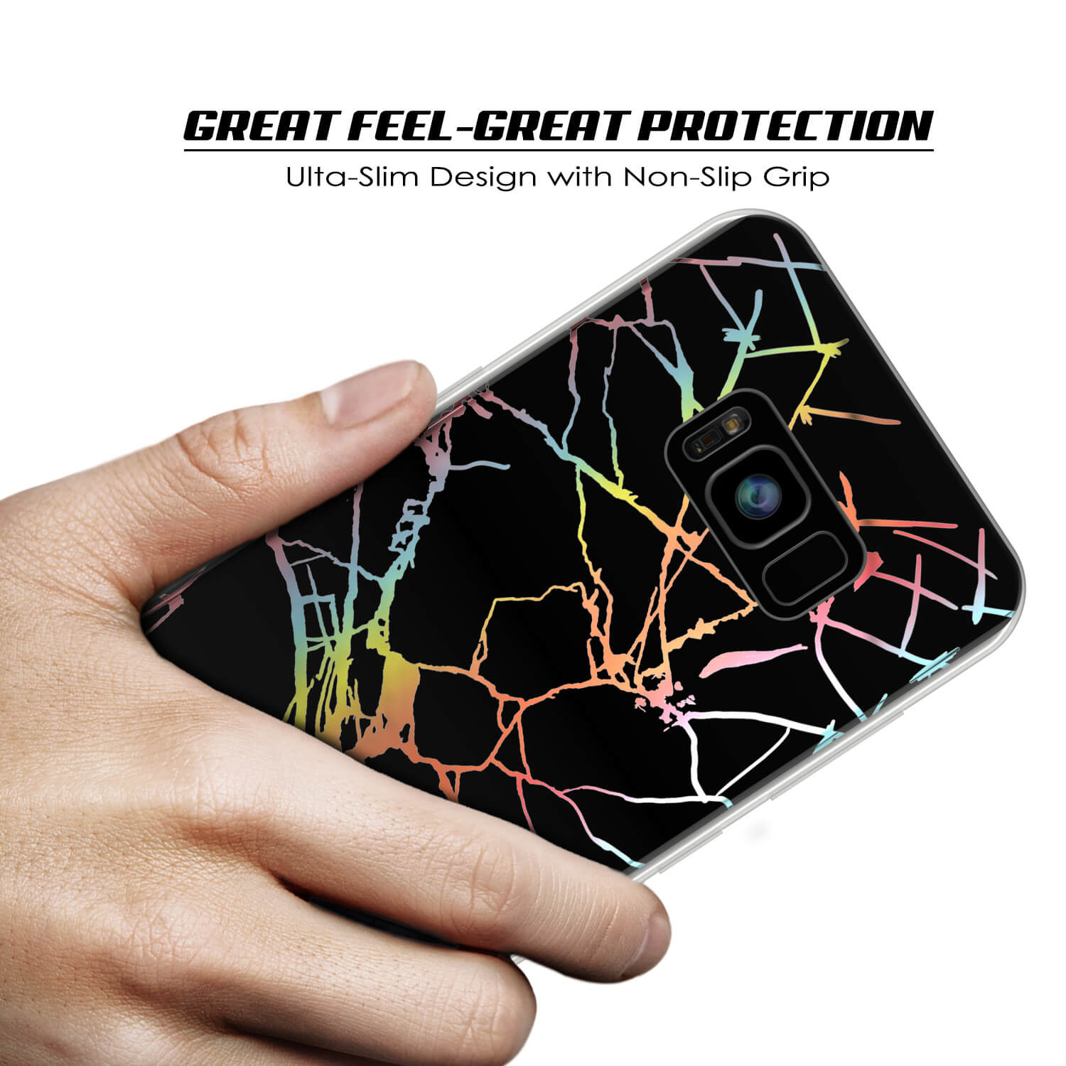 Capa de mármore Punkcase Galaxy S8+ PLUS, Cobertura Protetora de Corpo Inteiro com Protetor de Tela PunkShield (Miragem Preta)