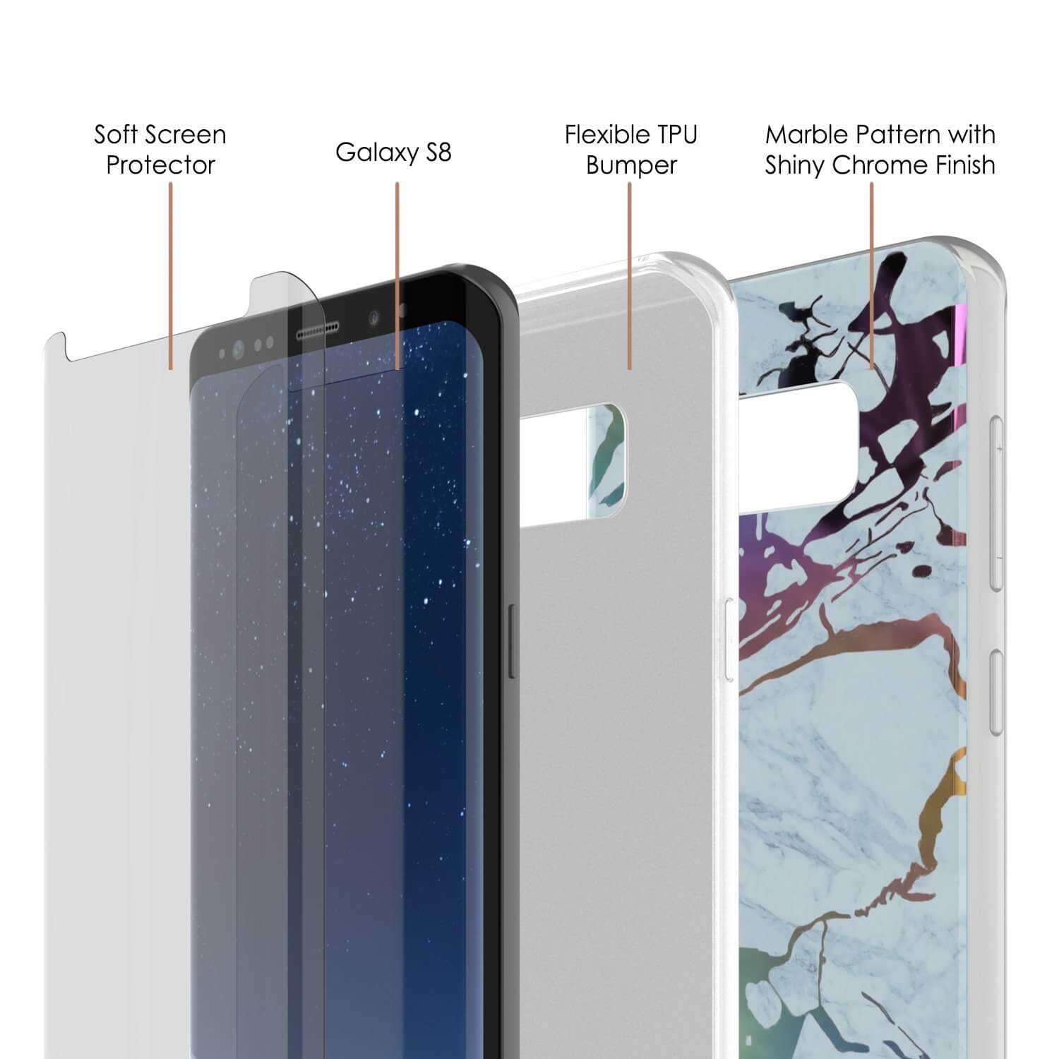 Capa Punkcase Galaxy S8+ PLUS Mármore, Cobertura Total Protetora com Protetor de Tela PunkShield (Azul Mármore)