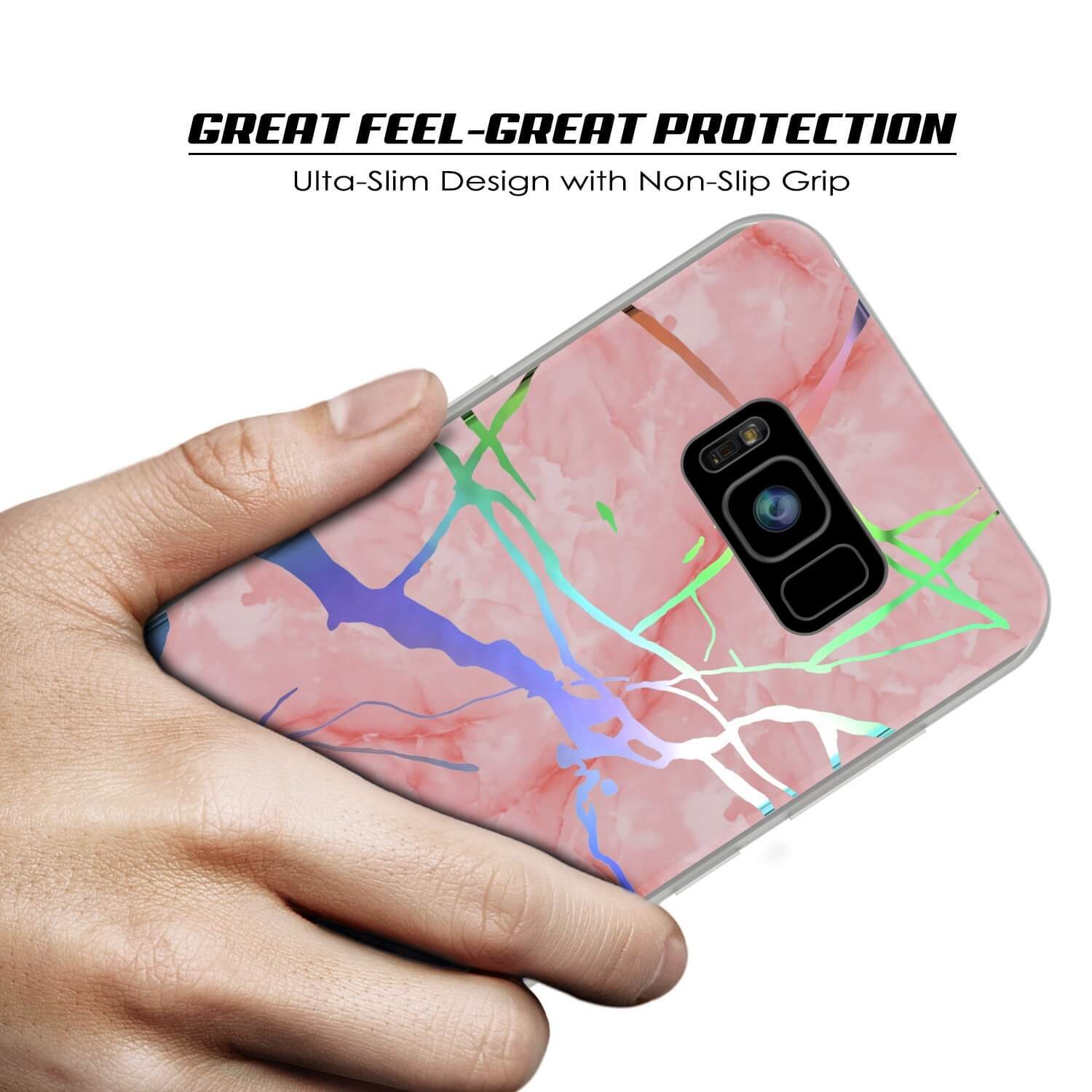 Capa de mármore Punkcase Galaxy S8+ PLUS, cobertura protetora de corpo inteiro com protetor de tela PunkShield (Rose Mirage)