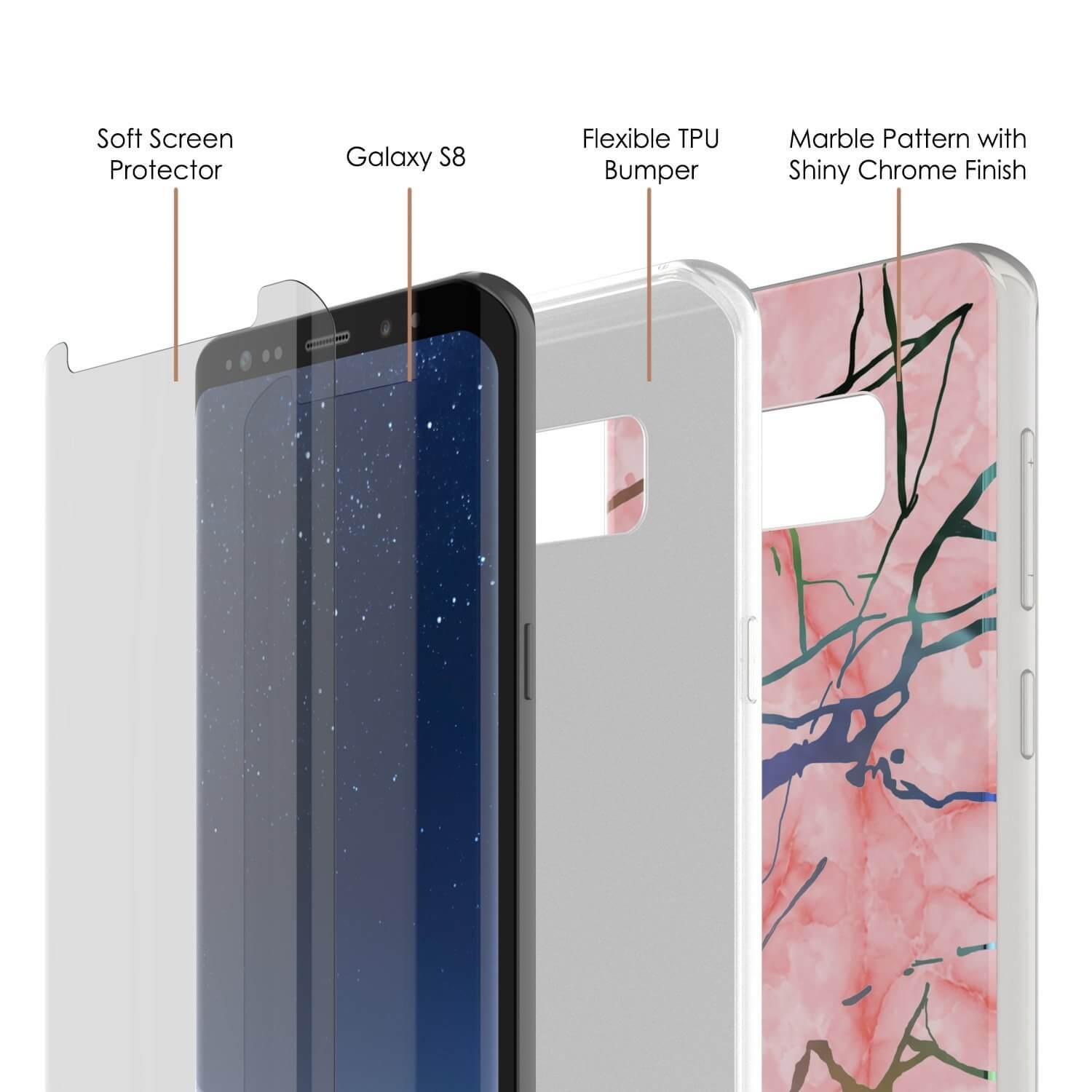 Capa de mármore Punkcase Galaxy S8+ PLUS, cobertura protetora de corpo inteiro com protetor de tela PunkShield (Rose Mirage)