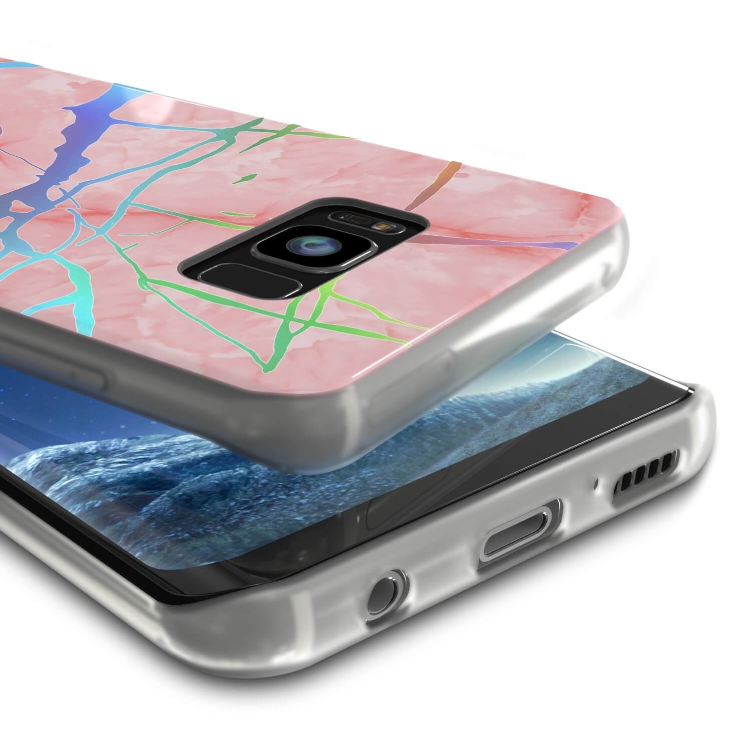 Capa de mármore Punkcase Galaxy S8+ PLUS, cobertura protetora de corpo inteiro com protetor de tela PunkShield (Rose Mirage)
