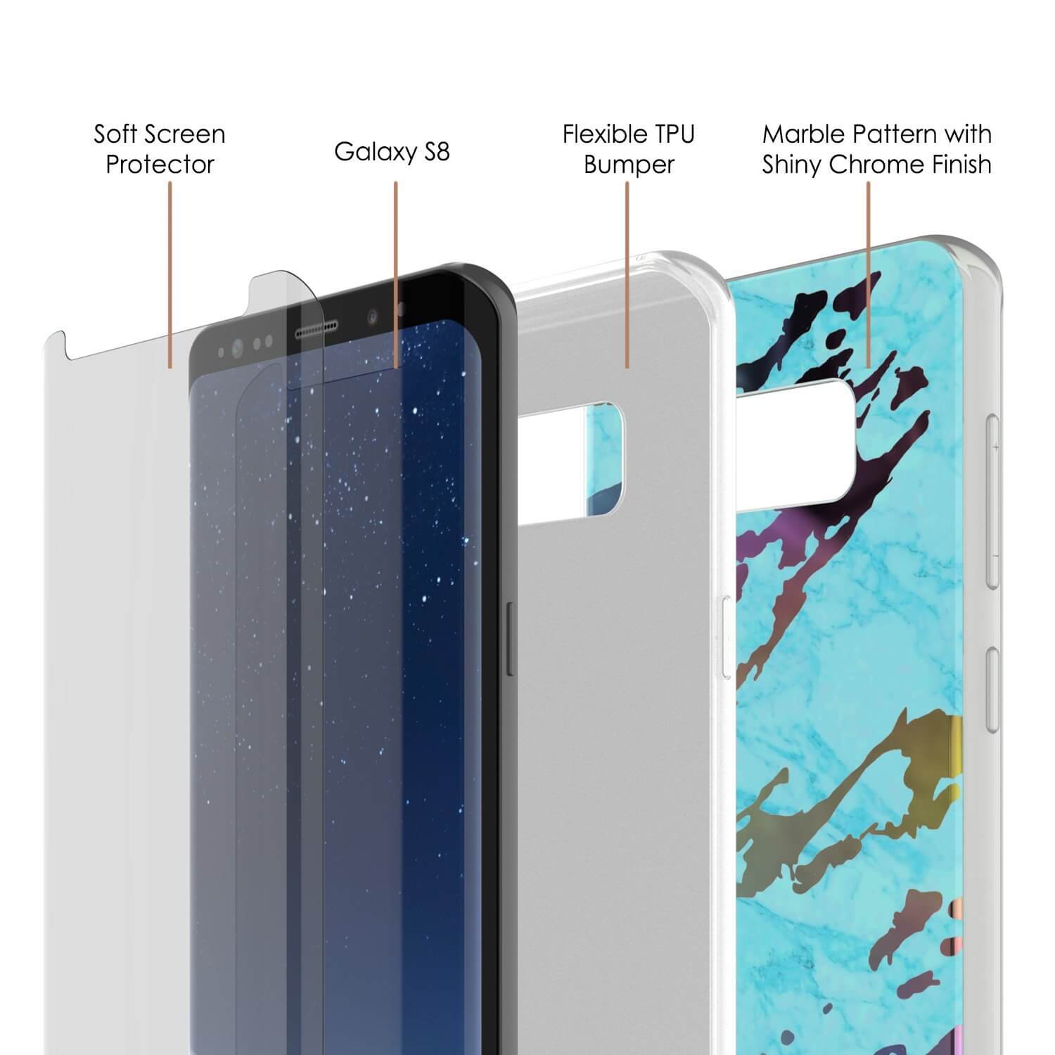 Capa de mármore Punkcase Galaxy S8+ PLUS, Cobertura Completa Protetora com Protetor de Tela PunkShield (Teal Onyx)