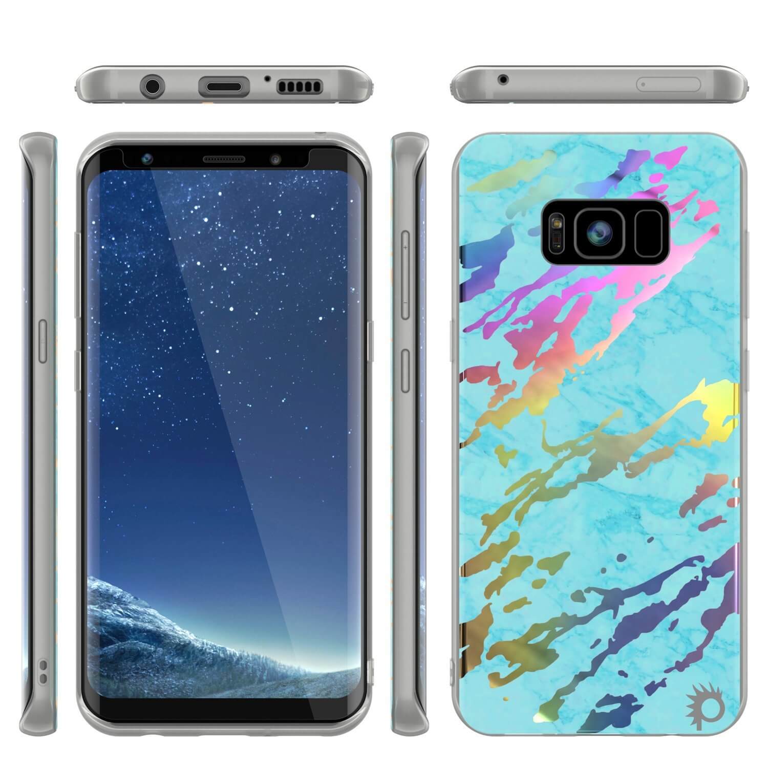 Capa de mármore Punkcase Galaxy S8+ PLUS, Cobertura Completa Protetora com Protetor de Tela PunkShield (Teal Onyx)