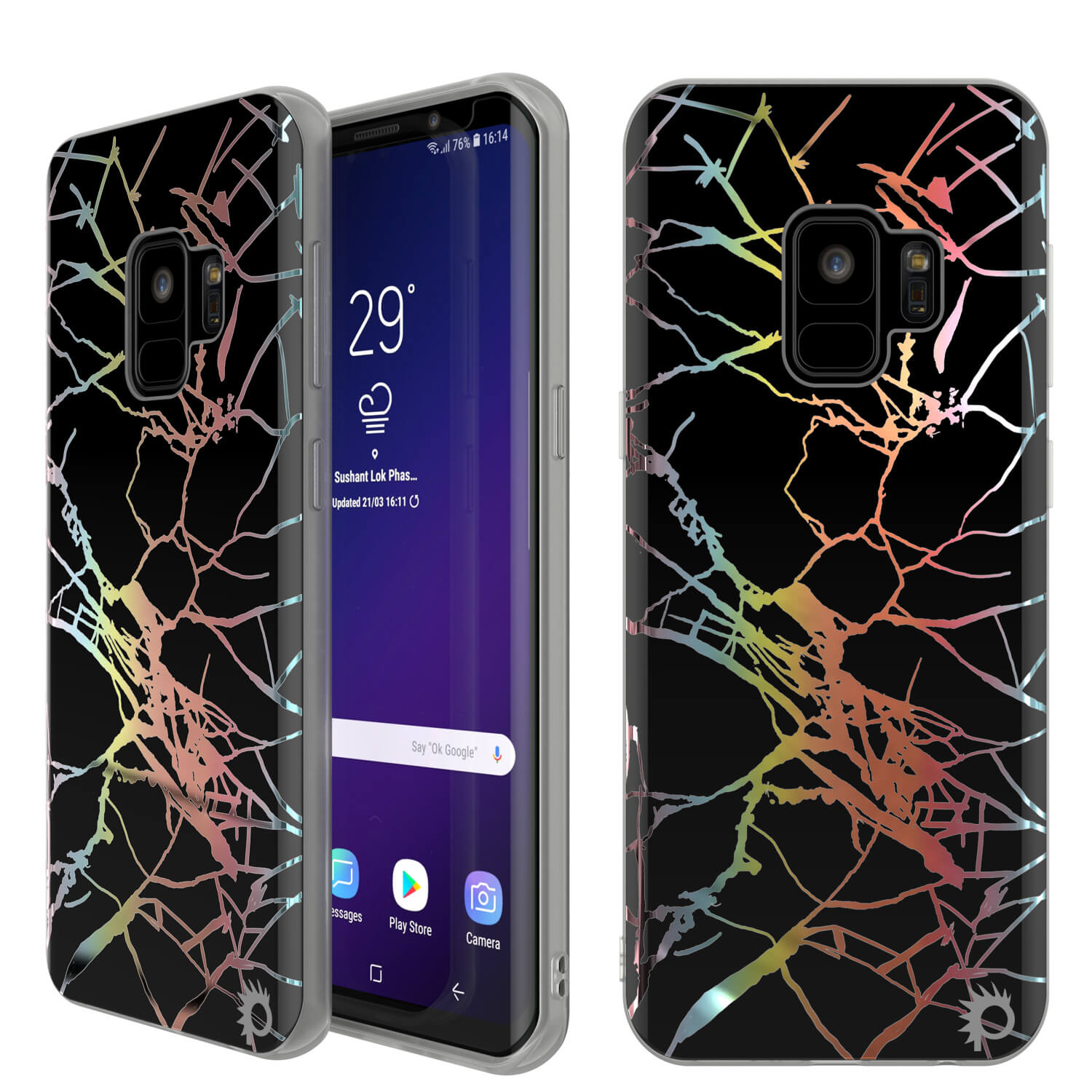 Capa de Mármore Punkcase Galaxy S9, Cobertura Completa Protetora de Corpo Inteiro com Protetor de Tela PunkShield (Miragem Preta)