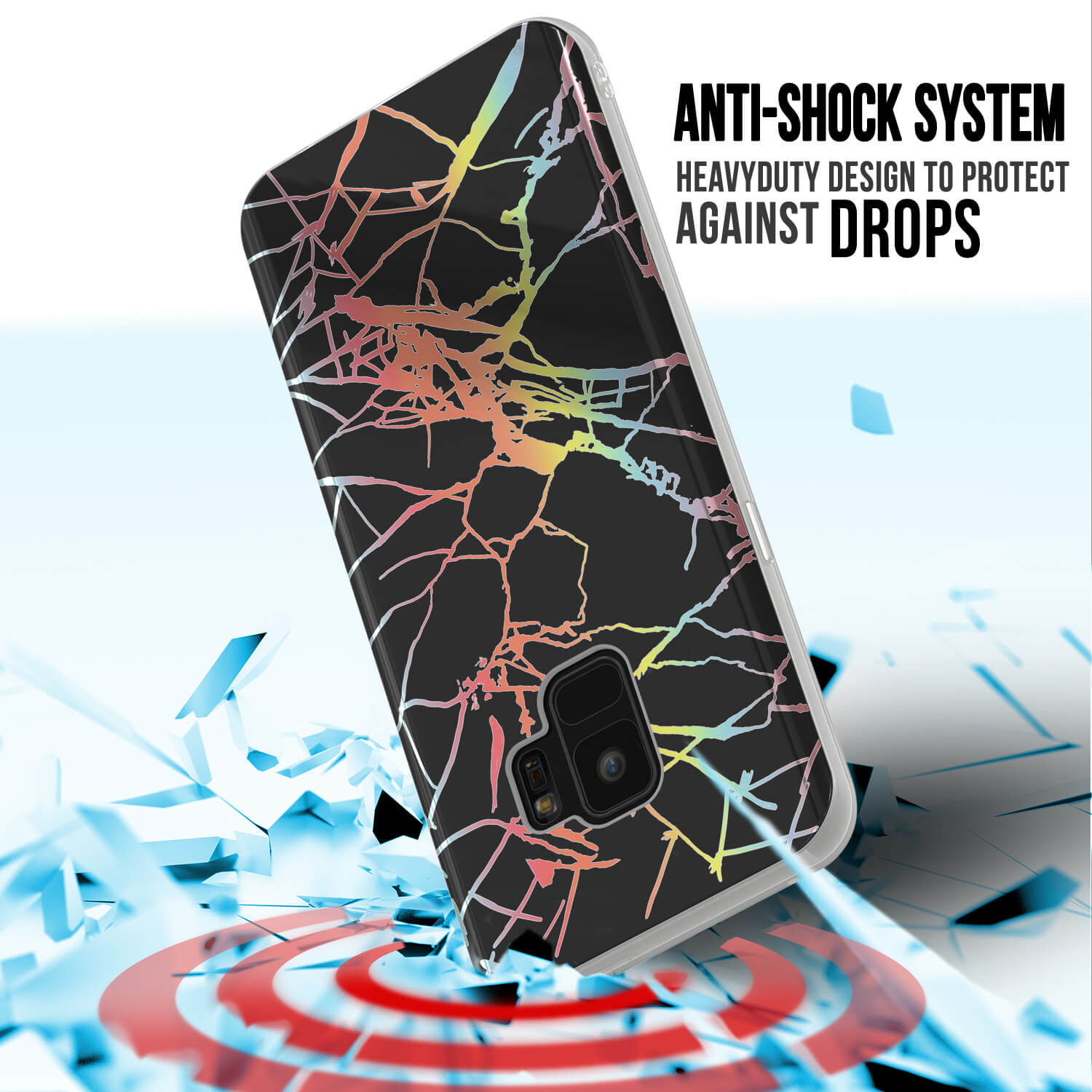 Capa de Mármore Punkcase Galaxy S9, Cobertura Completa Protetora de Corpo Inteiro com Protetor de Tela PunkShield (Miragem Preta)