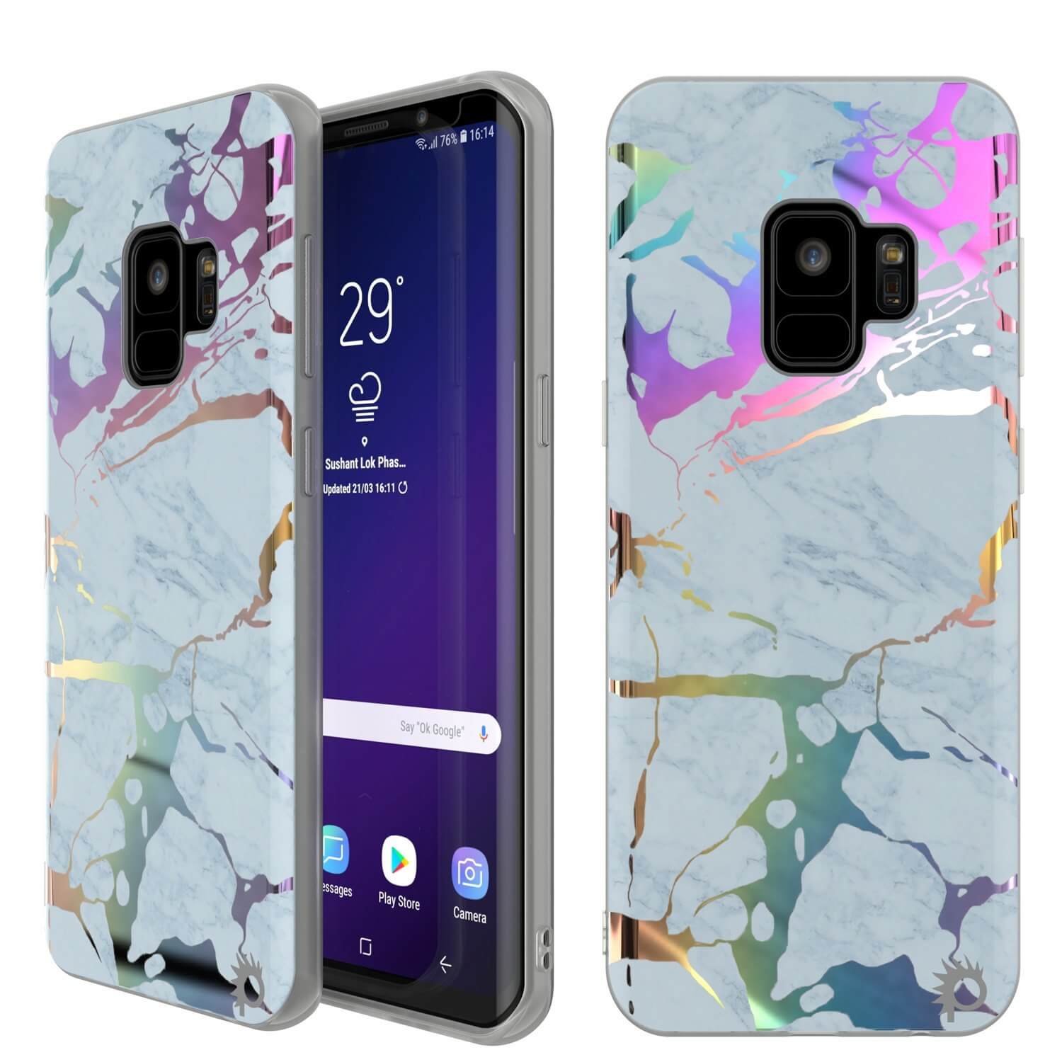 Capa Punkcase Galaxy S9 Marble, capa protetora de corpo inteiro com protetor de tela PunkShield (azul Marmo)