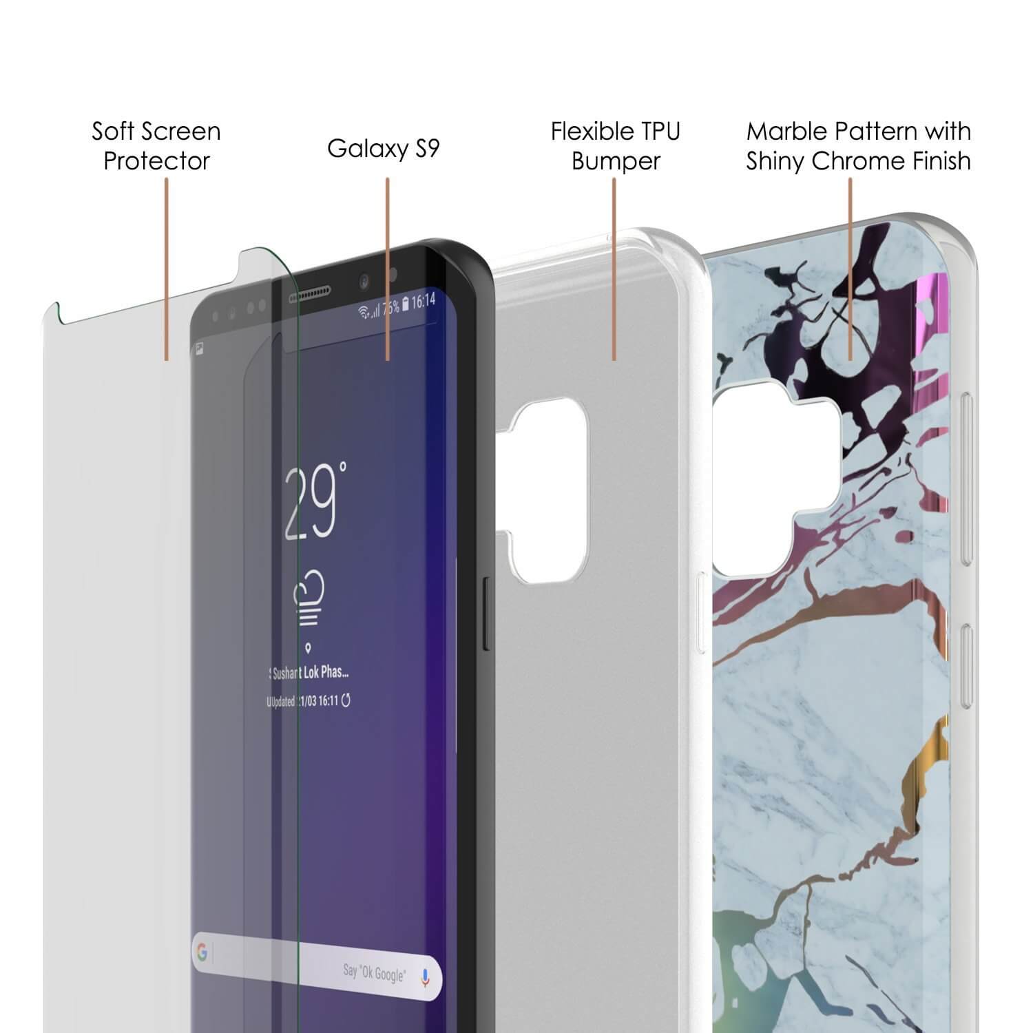 Punkcase Galaxy S9 Marble Case, Protective Full Body Cover W/PunkShield Screen Protector (Blue Marmo) (Color in image: Rose Mirage)