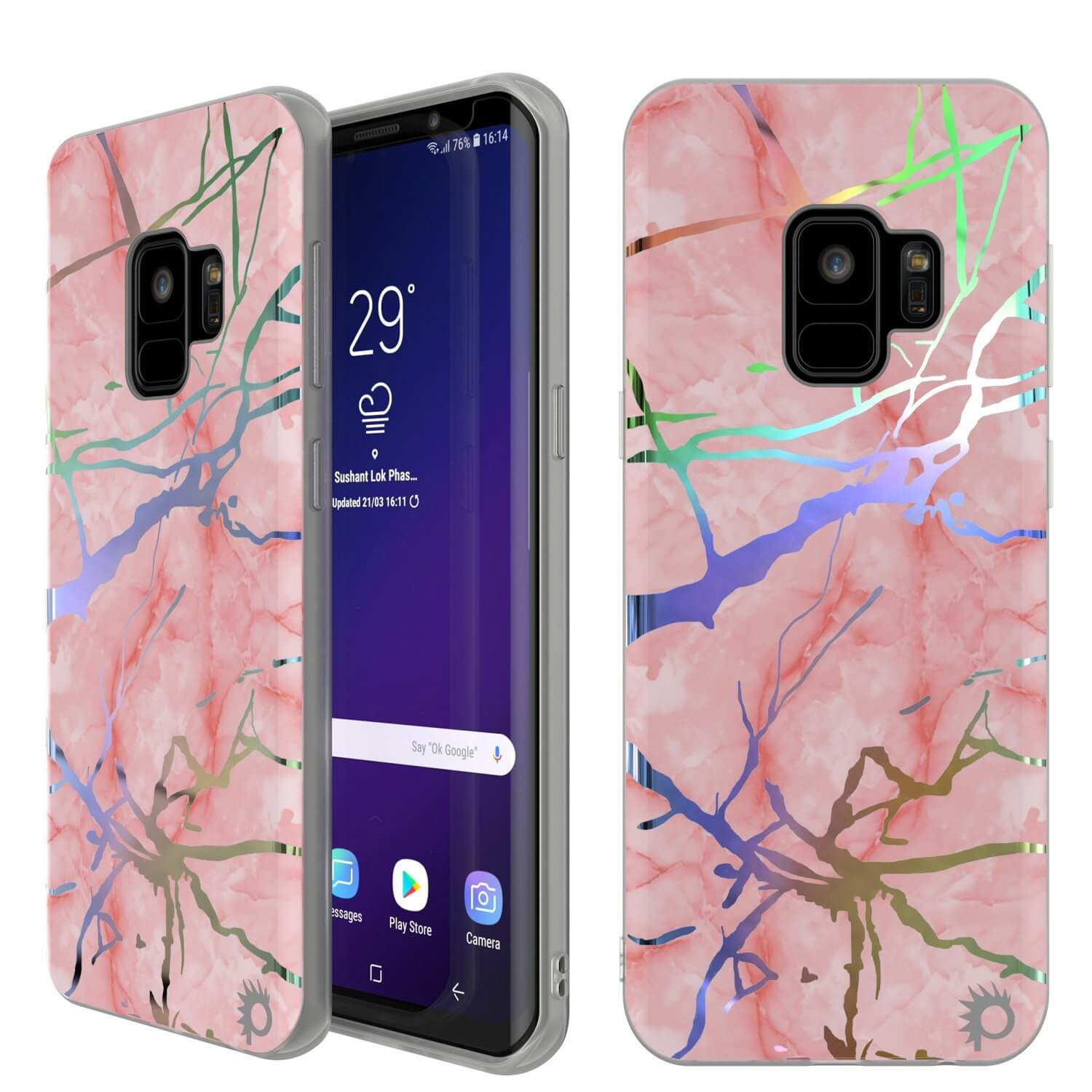 Capa de mármore Punkcase Galaxy S9, cobertura total protetora com protetor de tela PunkShield (Rose Mirage)