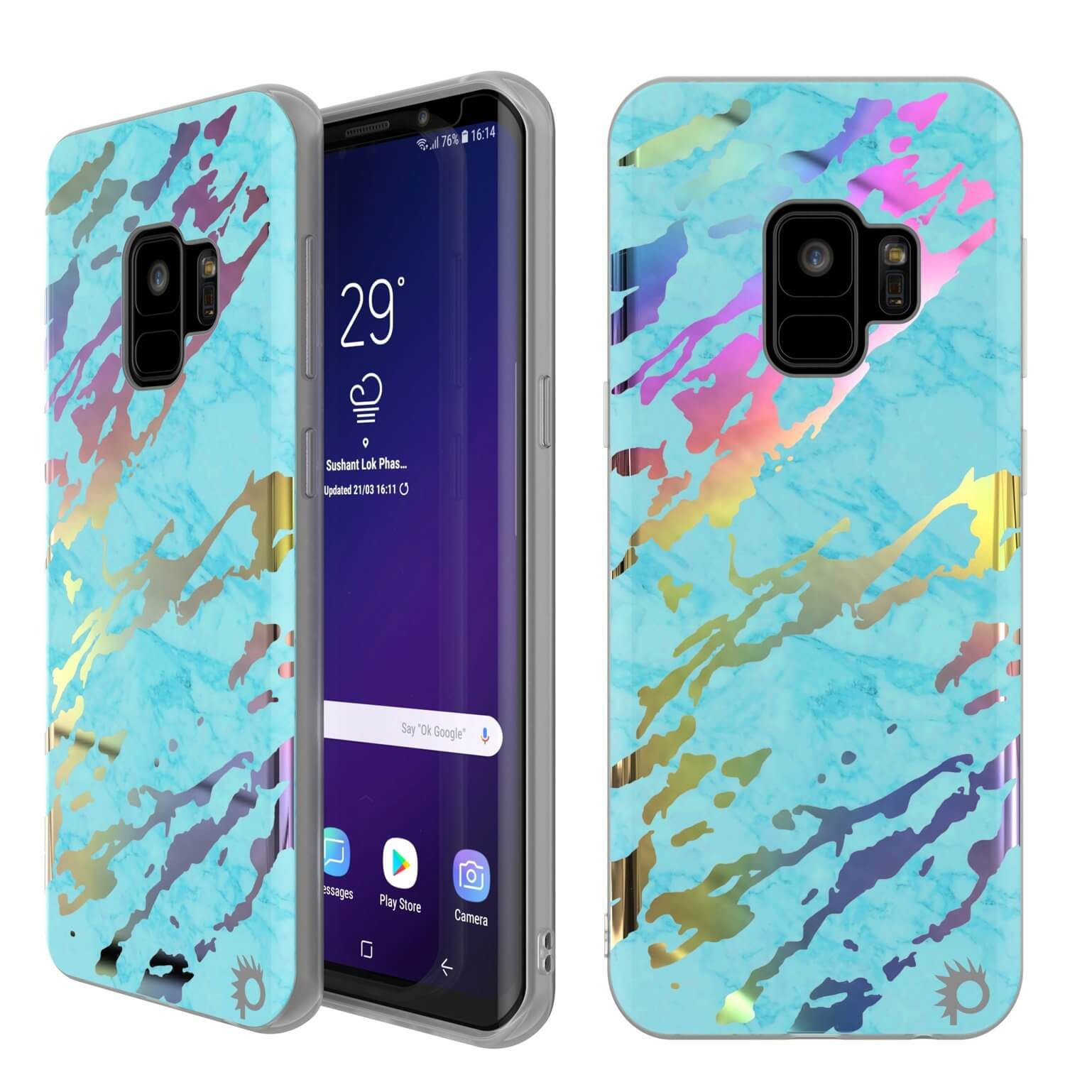 Capa de Mármore Punkcase Galaxy S9, Protetora de Corpo Inteiro com Protetor de Tela PunkShield (Teal Onyx)