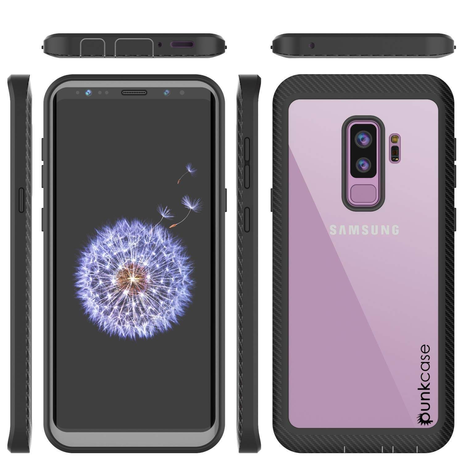 Capinha PunkCase para S9+ Plus, [Série Spartan] Capinha resistente, robusta e transparente com protetor de tela [Preto]
