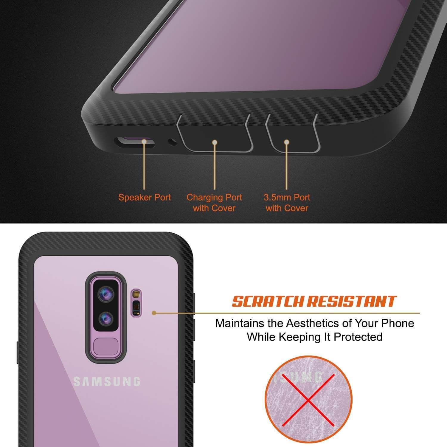 Capinha PunkCase para S9+ Plus, [Série Spartan] Capinha resistente, robusta e transparente com protetor de tela [Preto]