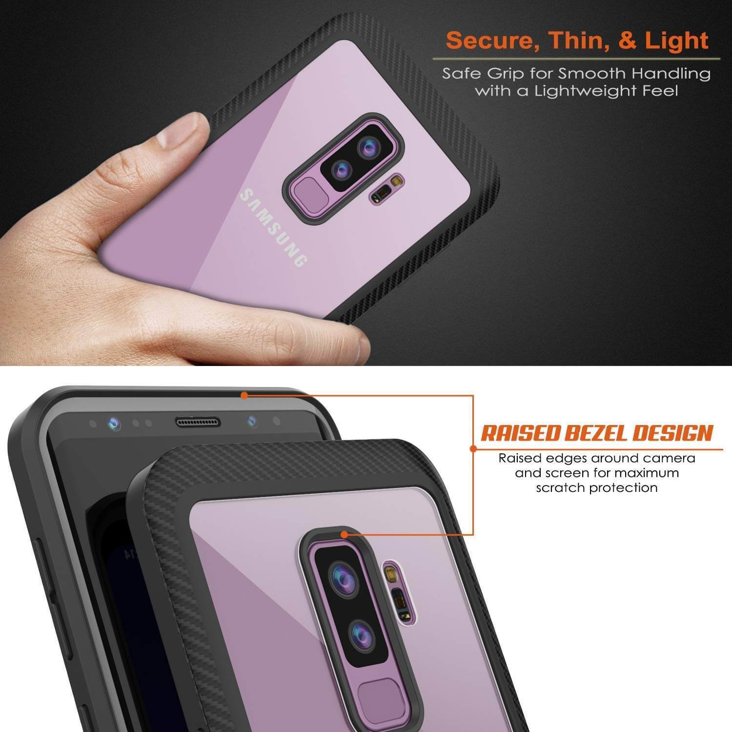 Capinha PunkCase para S9+ Plus, [Série Spartan] Capinha resistente, robusta e transparente com protetor de tela [Preto]