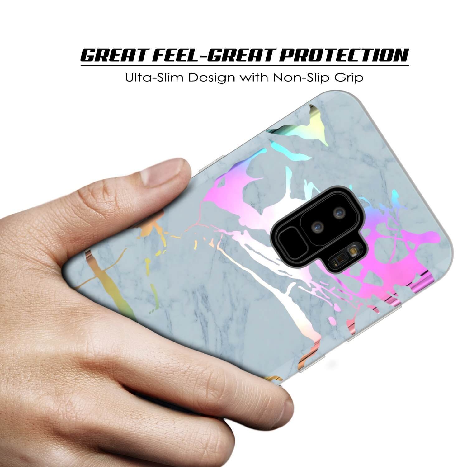 Punkcase Galaxy S9+ Marble Case, Protective Full Body Cover W/PunkShield Screen Protector (Blue Marmo) (Color in image: Blanco Marmo)