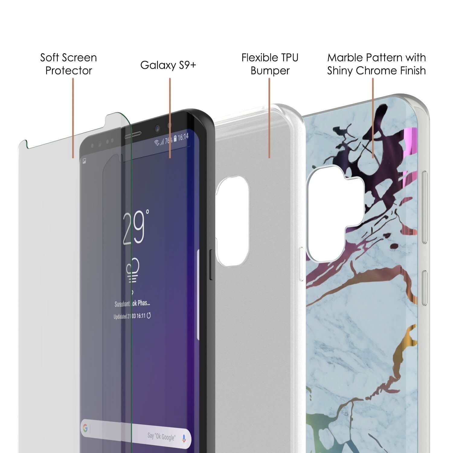 Punkcase Galaxy S9+ Marble Case, Protective Full Body Cover W/PunkShield Screen Protector (Blue Marmo) (Color in image: Rose Mirage)