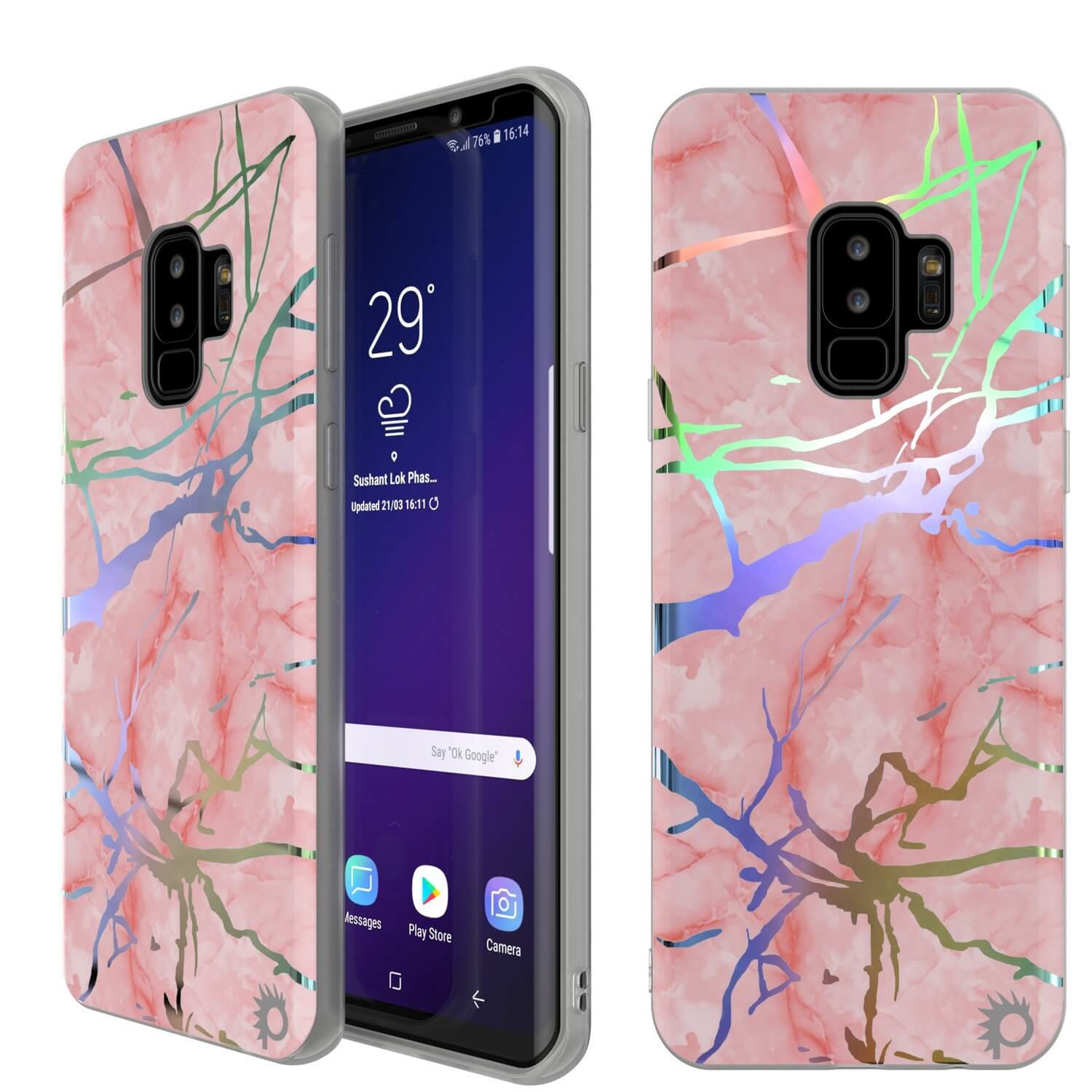 Capa de mármore Punkcase Galaxy S9+, cobertura completa protetora com protetor de tela PunkShield (Rose Mirage)