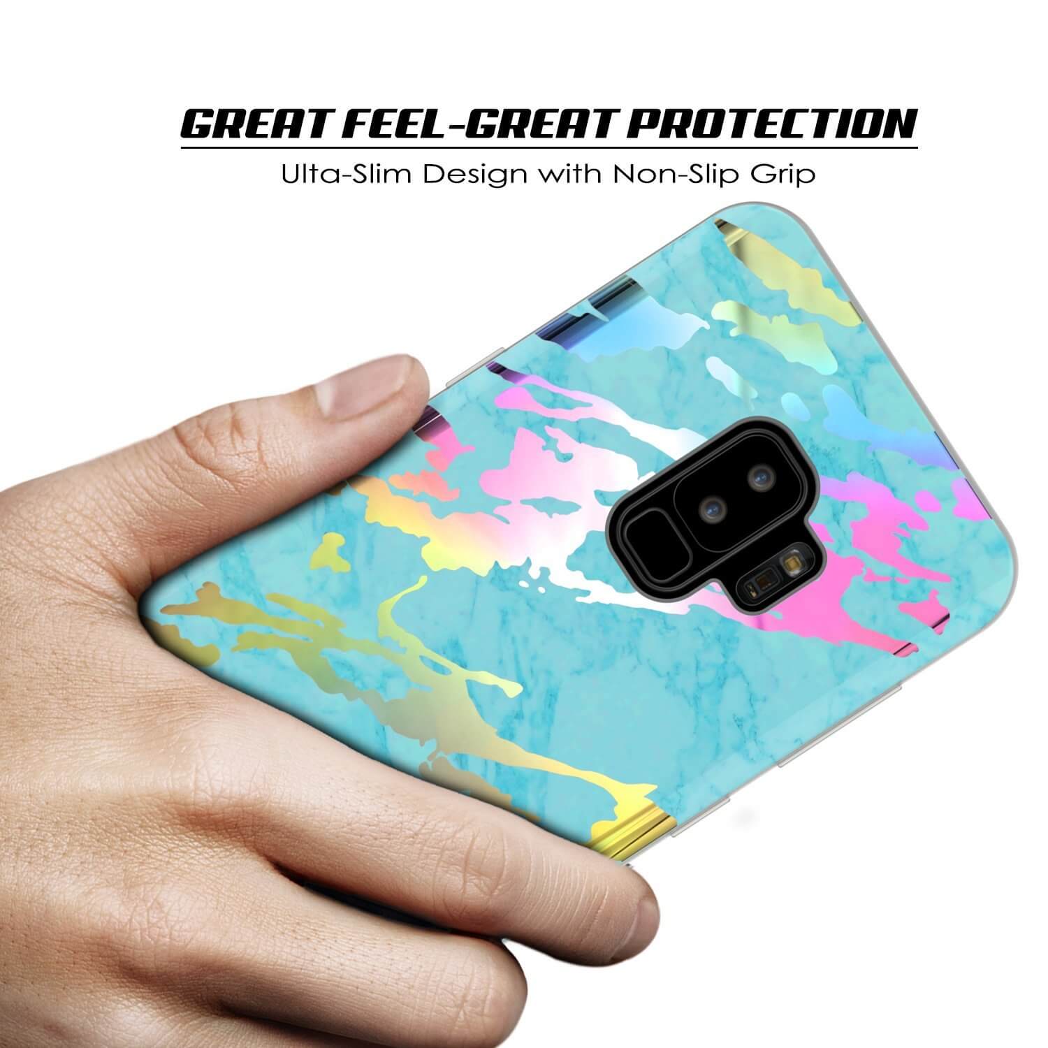Punkcase Galaxy S9+ Marble Case, Protective Full Body Cover W/PunkShield Screen Protector (Teal Onyx) (Color in image: Rose Mirage)