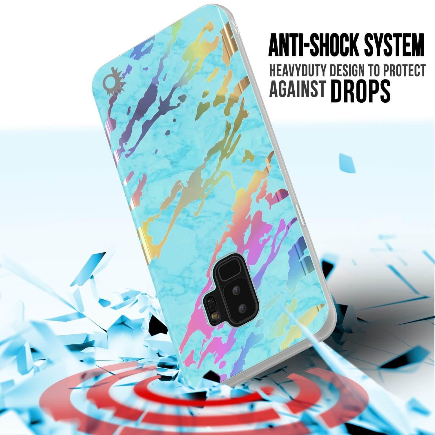 Punkcase Galaxy S9+ Marble Case, Protective Full Body Cover W/PunkShield Screen Protector (Teal Onyx) (Color in image: Blue Marmo)