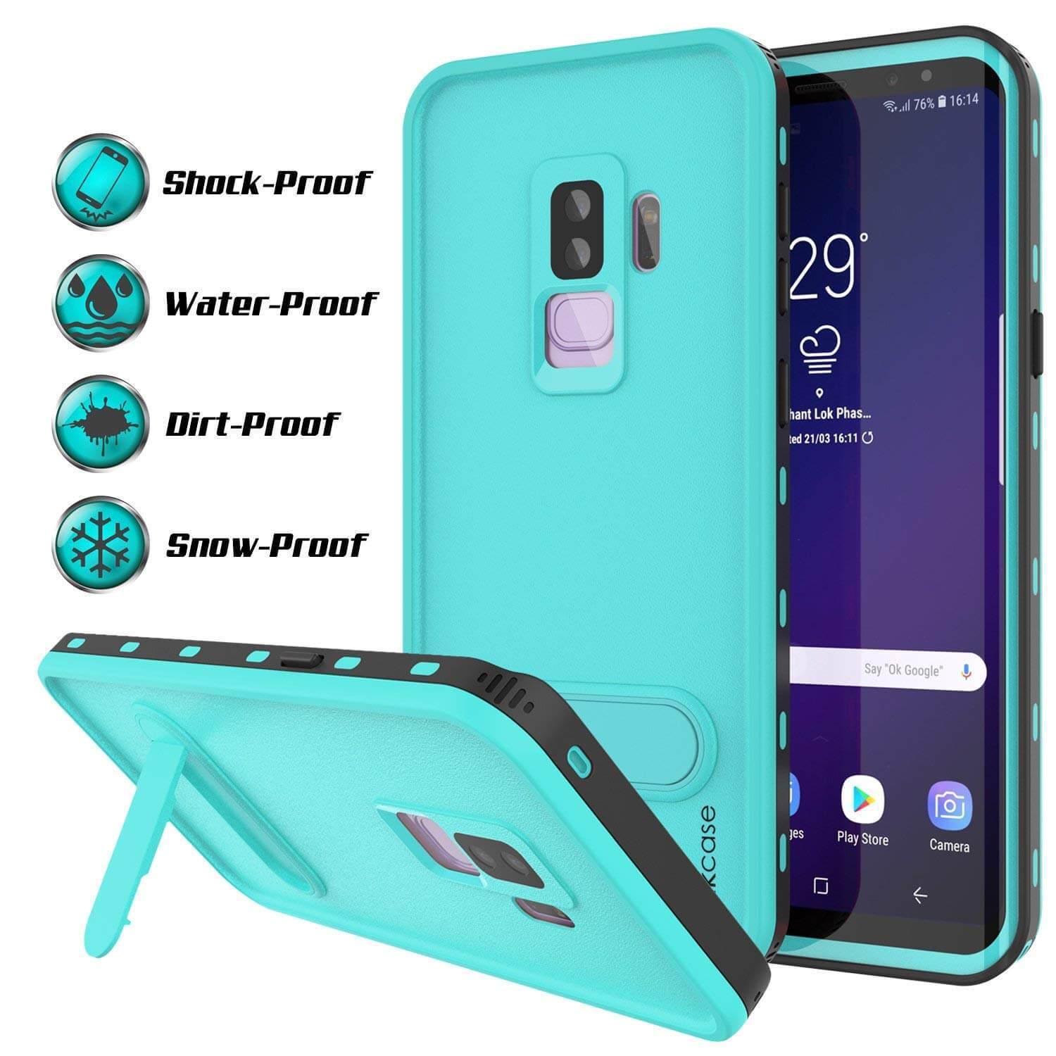 Capa à prova d'água para Galaxy S9 Plus, Punkcase [Série KickStud] Cobertura de armadura [TEAL]
