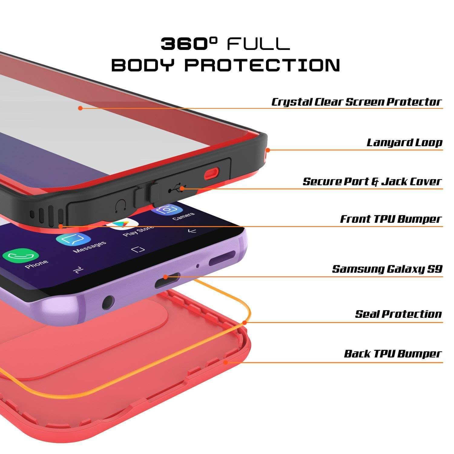 Capa à prova d'água Galaxy S9 Plus, Punkcase [Série KickStud] Capa de armadura [VERMELHA]