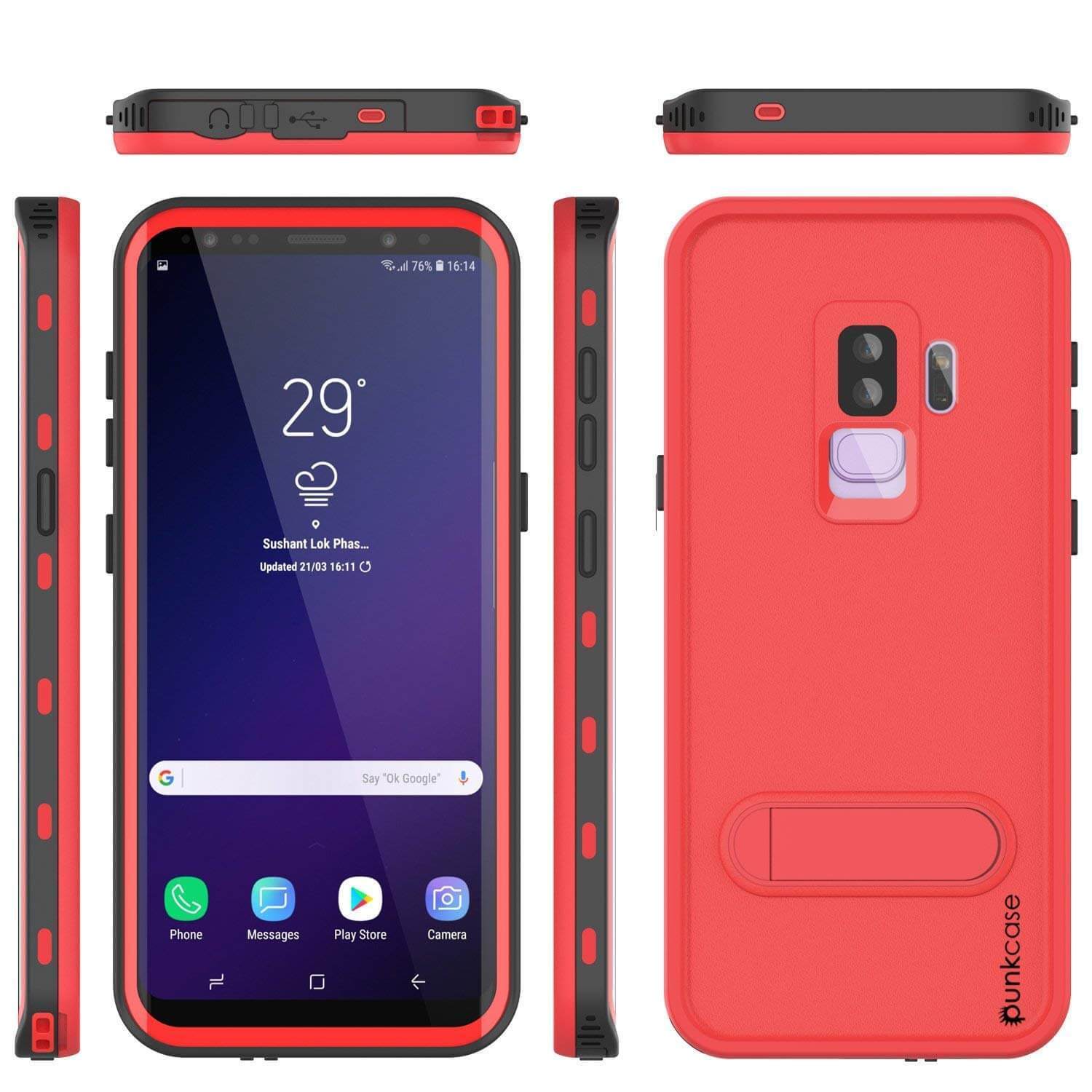 Capa à prova d'água Galaxy S9 Plus, Punkcase [Série KickStud] Capa de armadura [VERMELHA]