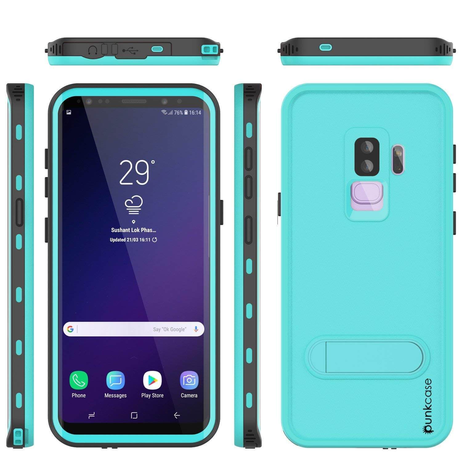 Capa à prova d'água para Galaxy S9 Plus, Punkcase [Série KickStud] Cobertura de armadura [TEAL]