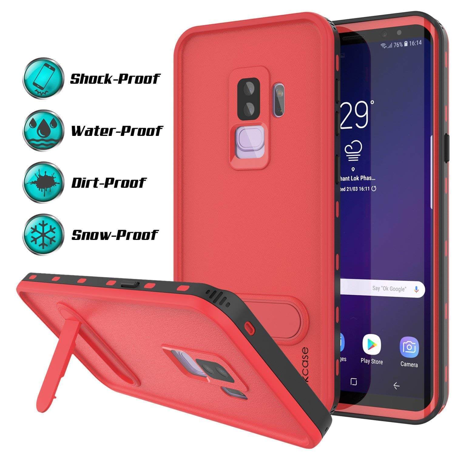Capa à prova d'água Galaxy S9 Plus, Punkcase [Série KickStud] Capa de armadura [VERMELHA]