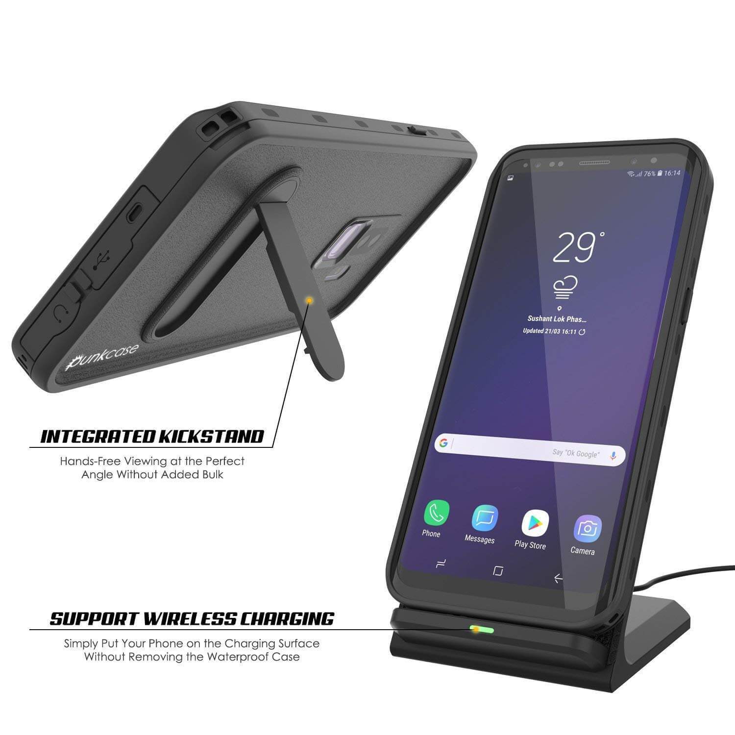 Capa impermeável para Galaxy S9 Plus, Punkcase [Série KickStud] Capa de Armadura [PRETA]