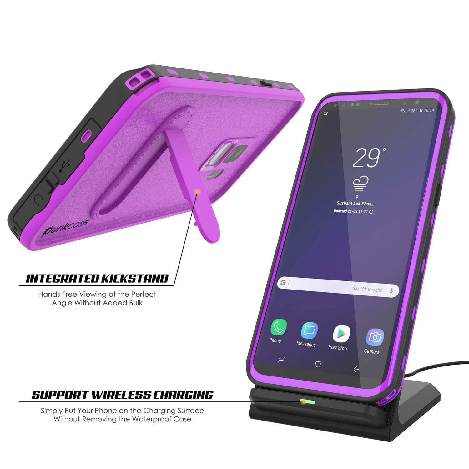 Capa à prova d'água para Galaxy S9 Plus, Punkcase [Série KickStud] Capa protetora [ROXA]