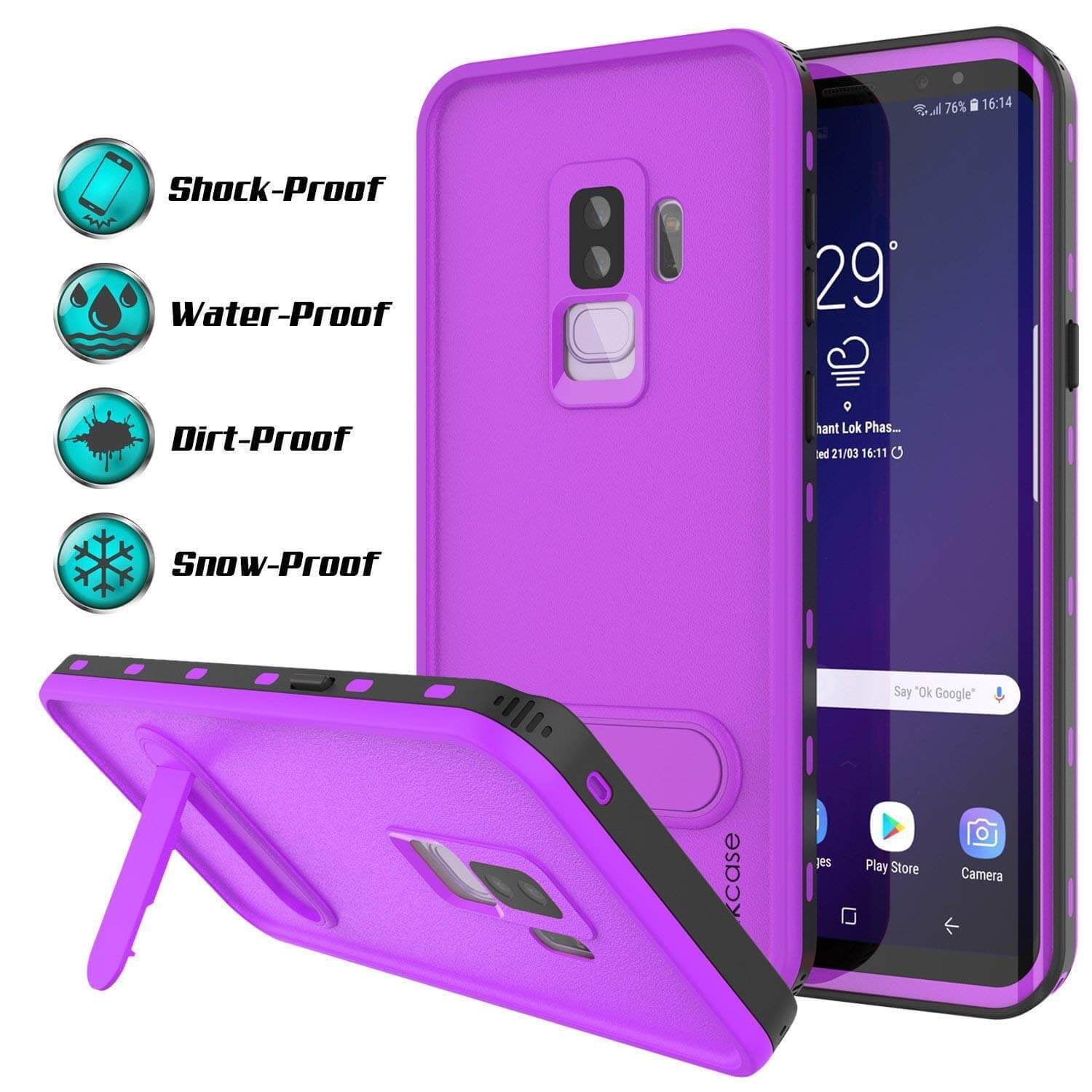 Capa à prova d'água para Galaxy S9 Plus, Punkcase [Série KickStud] Capa protetora [ROXA]