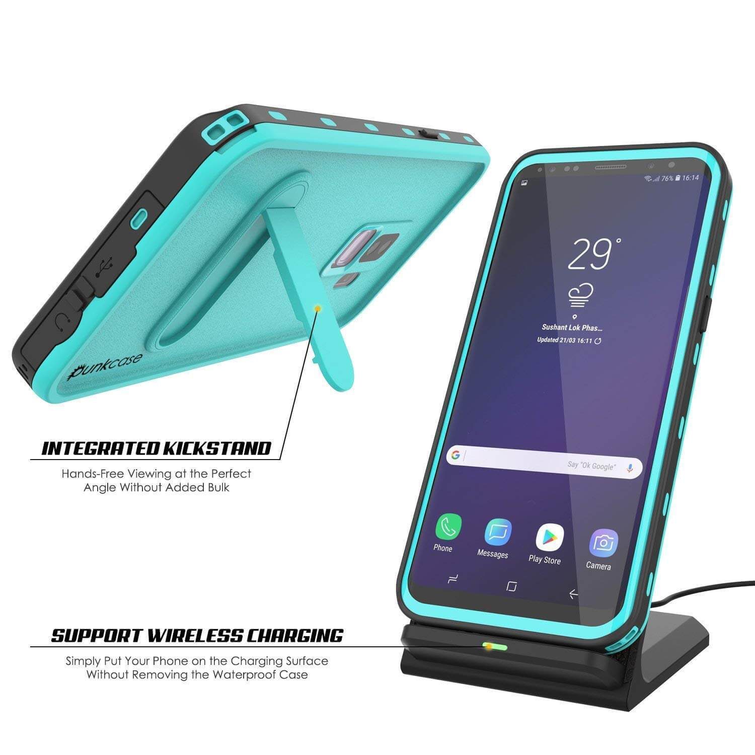 Capa à prova d'água para Galaxy S9 Plus, Punkcase [Série KickStud] Cobertura de armadura [TEAL]