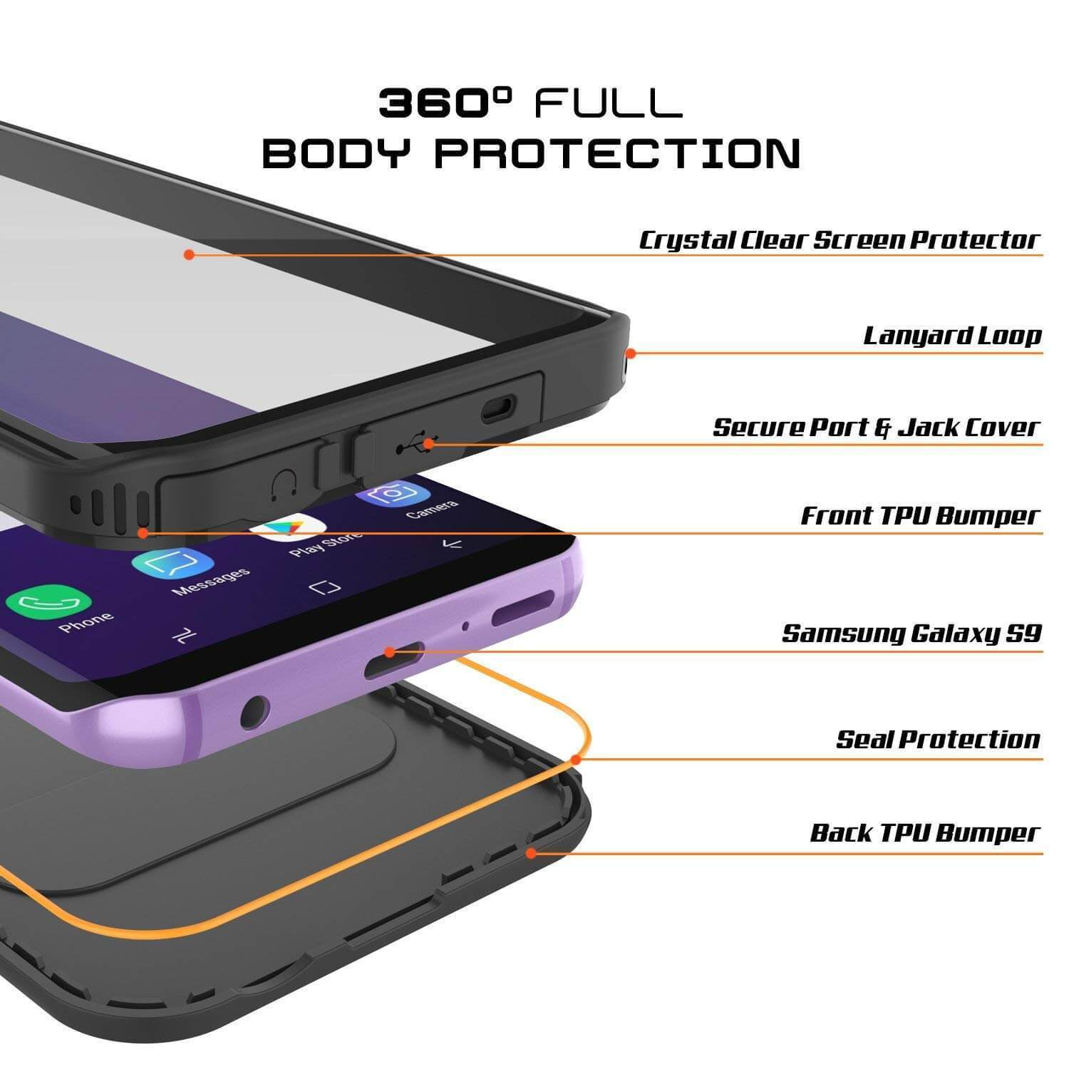 Capa à prova d'água Galaxy S9, Punkcase [Série KickStud] Capa blindada [PRETA]