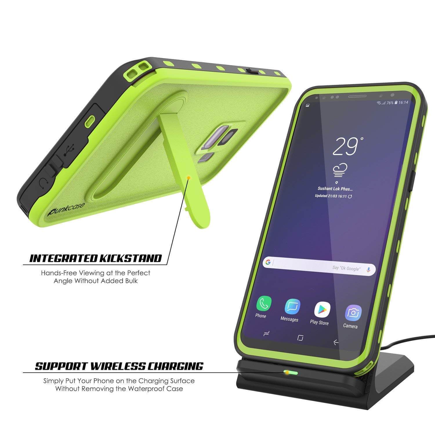 Capa à prova d'água Galaxy S9, Punkcase [Série KickStud] Capa Blindada [VERDE CLARO]
