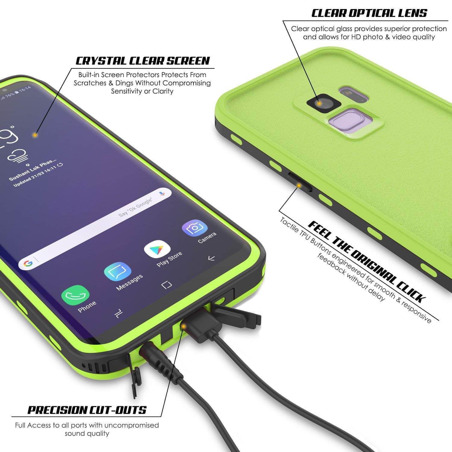 Capa à prova d'água Galaxy S9, Punkcase [Série KickStud] Capa Blindada [VERDE CLARO]