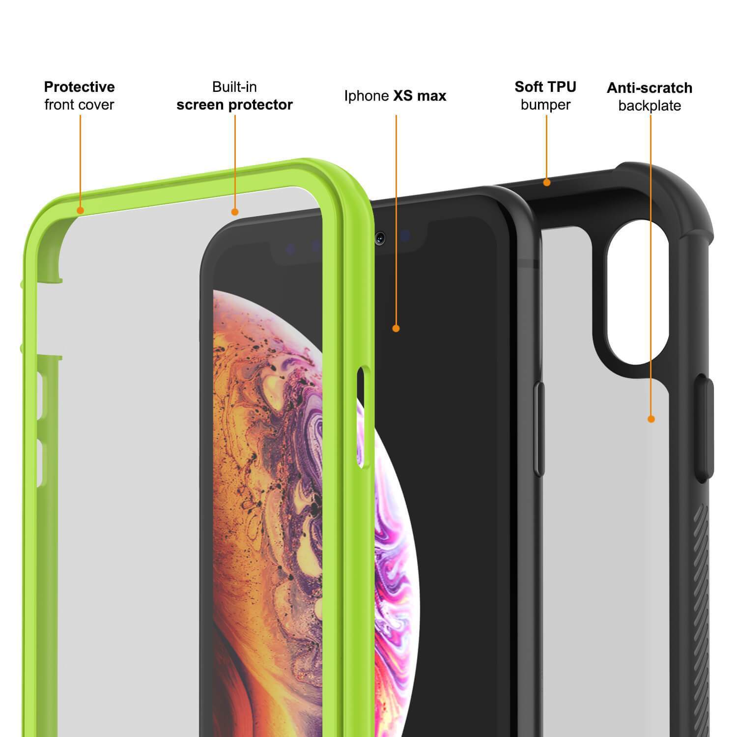 Capa PunkCase para iPhone XS Max, Série Espartana, Resistente, Transparente, com Protetor de Tela Embutido, Verde-Limão.