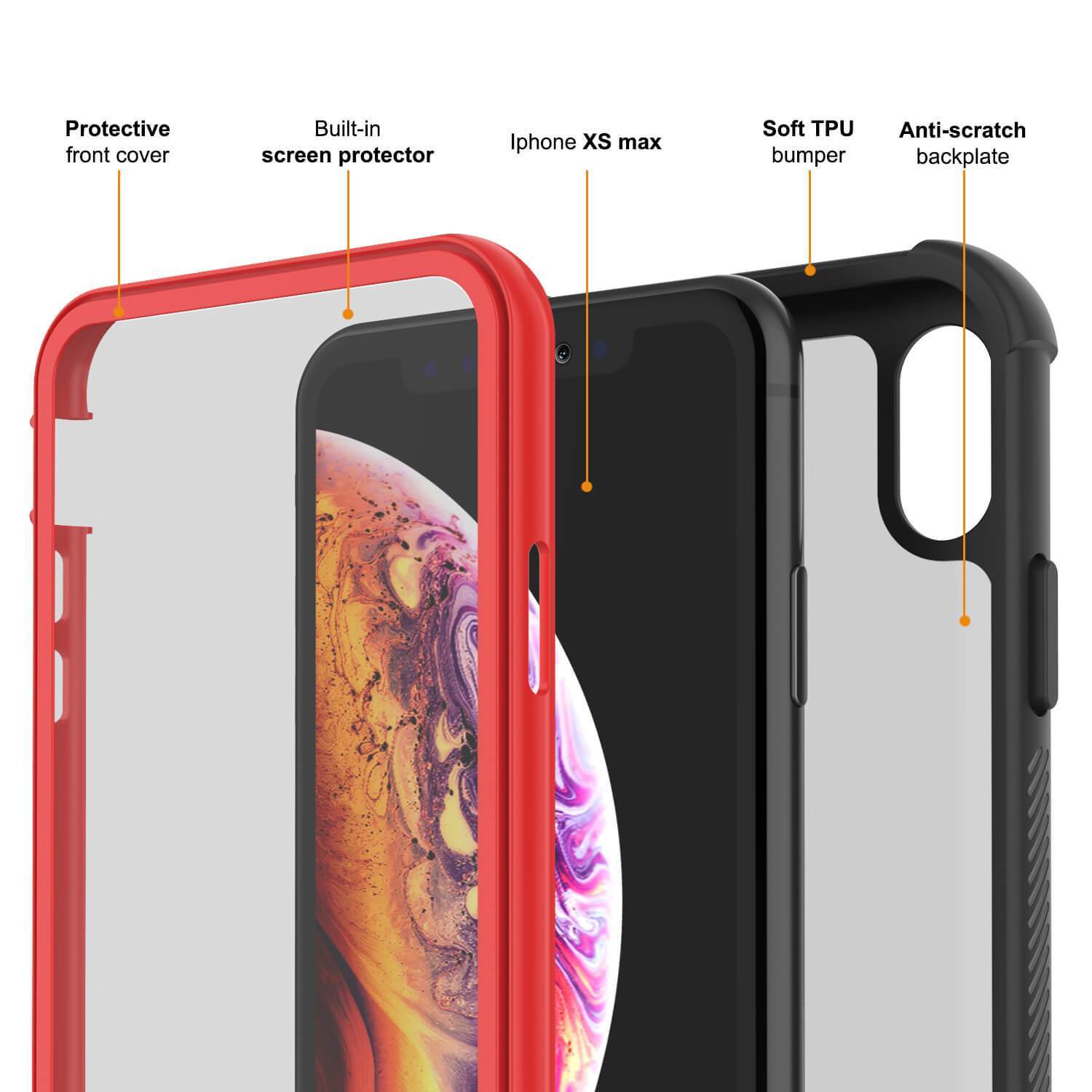 Capa PunkCase para iPhone XS Max, [Série Espartana] Capa Resistente Transparente com Protetor de Tela Embutido [Vermelho]