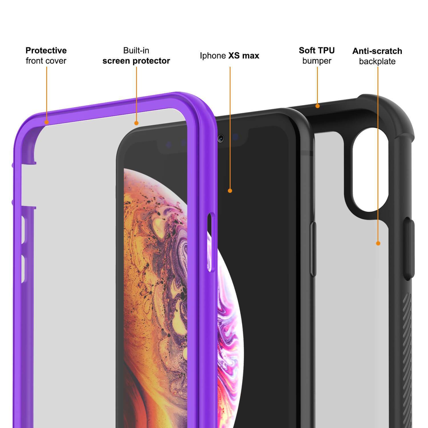 Capa PunkCase para iPhone XS Max, [Série Espartana] Capa Resistente Clara Com Protetor de Tela Embutido [Roxo]