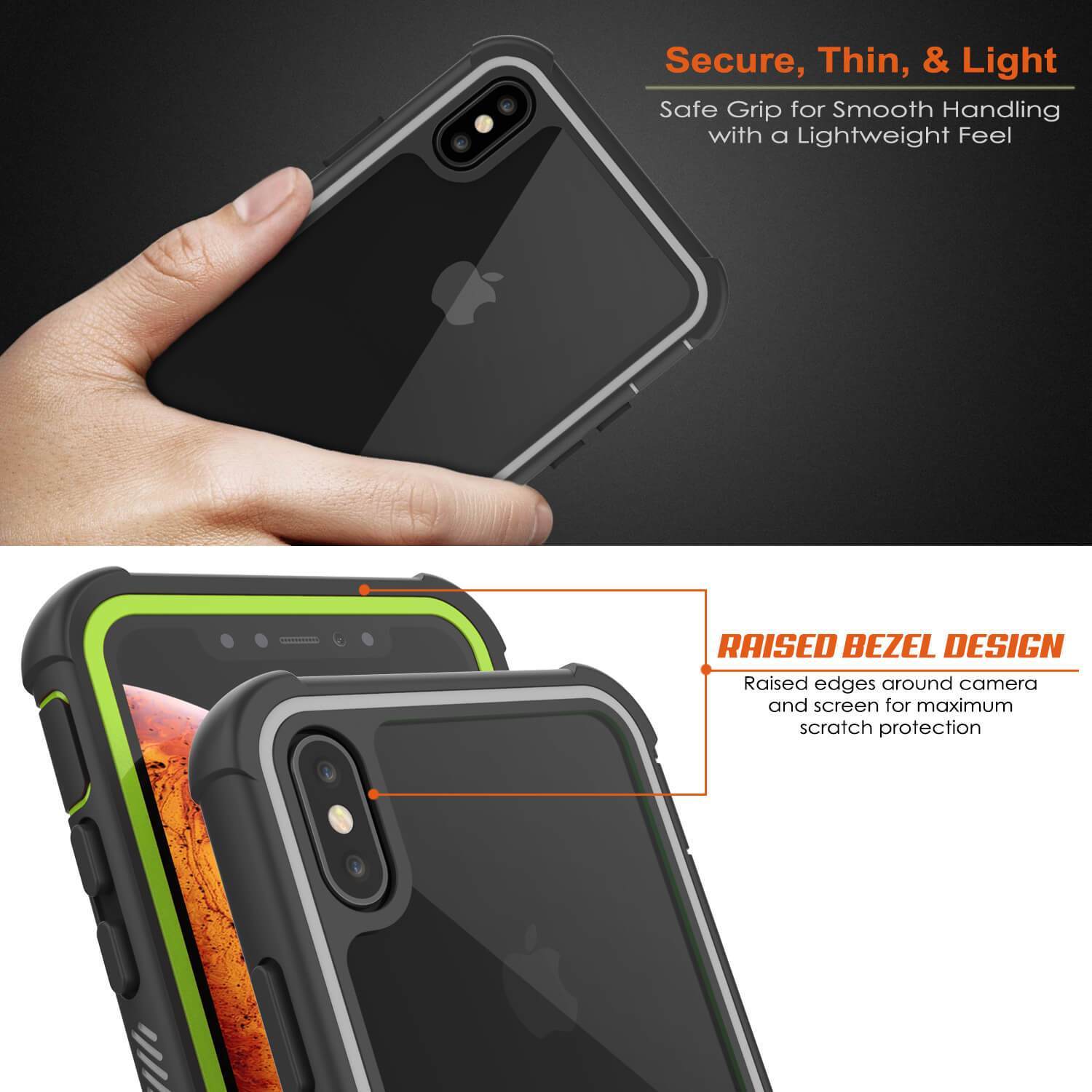 Capa PunkCase para iPhone XS, Série Espartana Transparente Resistente e Resistente com Protetor de Tela Incorporado [Verde-Claro]
