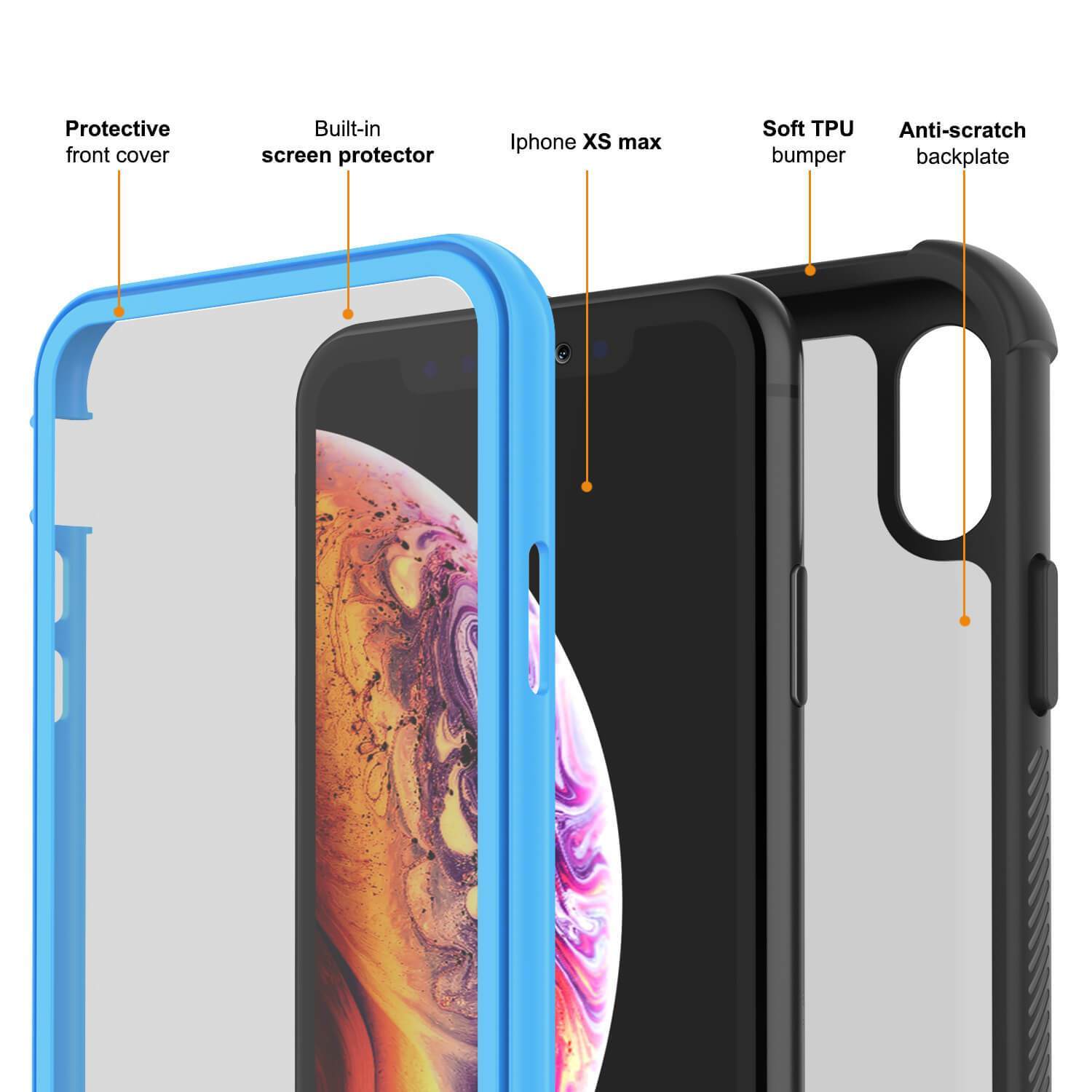 Capa PunkCase para iPhone XS, [Série Spartan] Capa Transparente Resistente e Resistente com Protetor de Tela Integrado [Azul Claro]