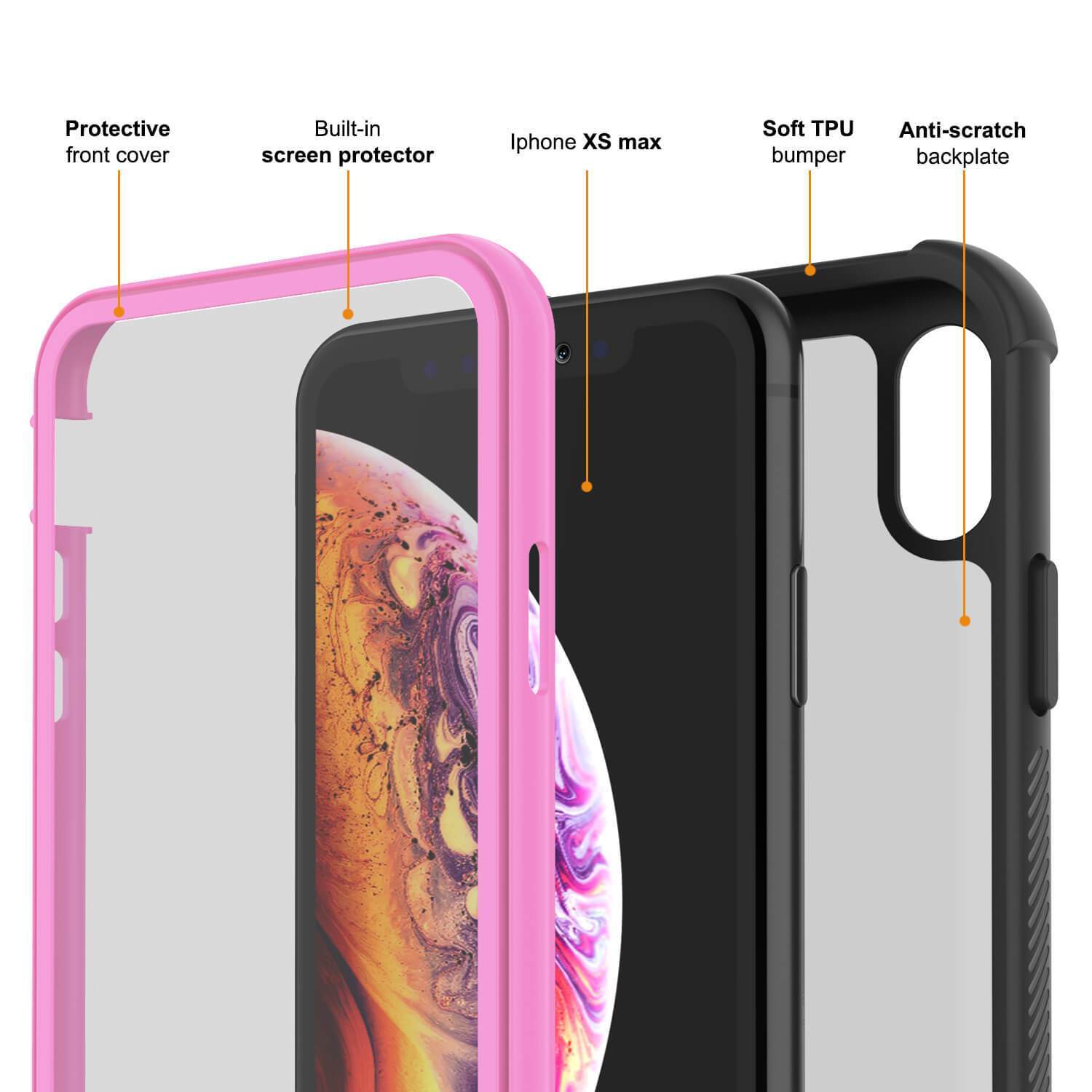 Capa PunkCase para iPhone XS, [Série Spartan] Capa Resistente Transparente de Alta Resistência com Protetor de Tela Incorporado [Rosa]