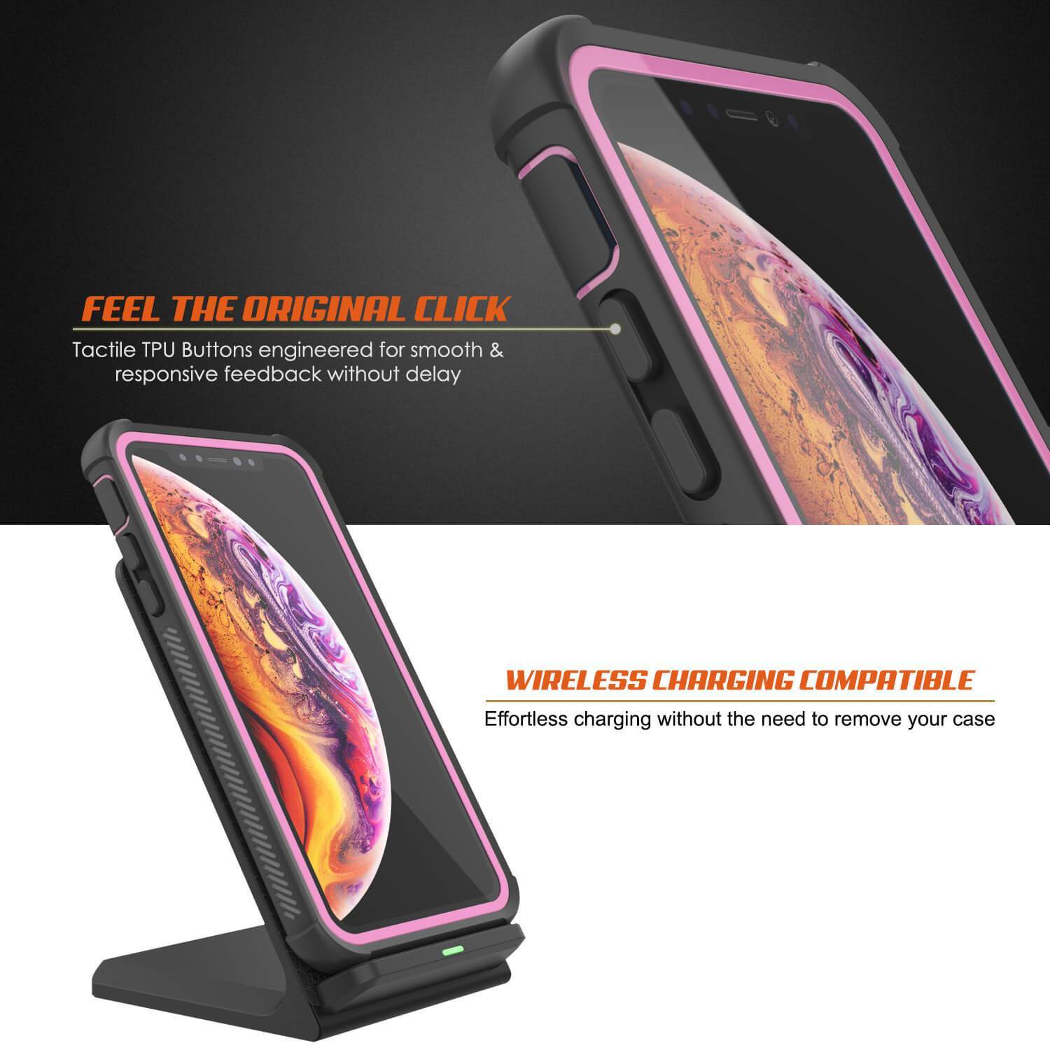 Capa PunkCase para iPhone XS, [Série Spartan] Capa Resistente Transparente de Alta Resistência com Protetor de Tela Incorporado [Rosa]