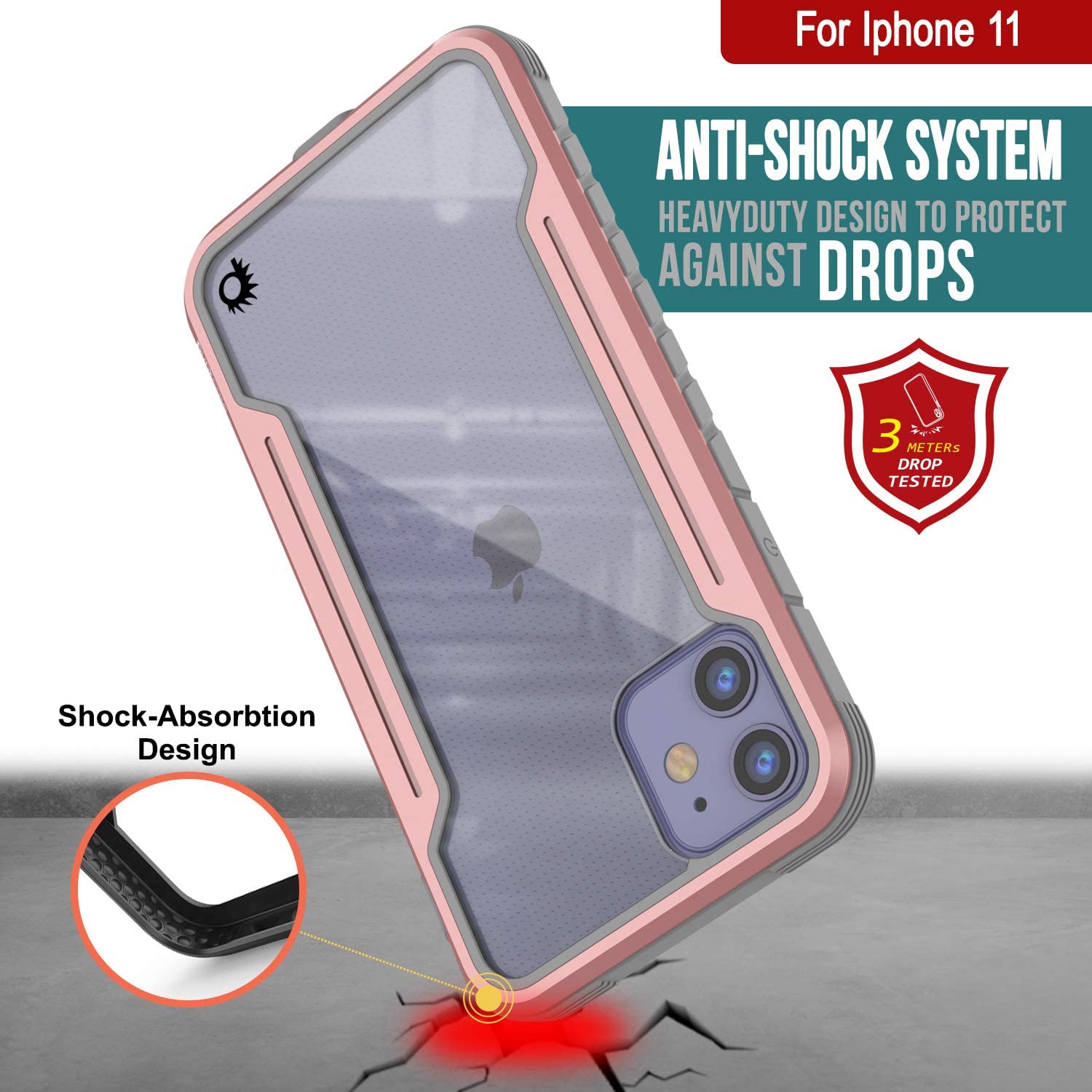 Capa de proteção Punkcase iPhone 11 Ravenger de grau militar com várias camadas [Ouro Rosa]