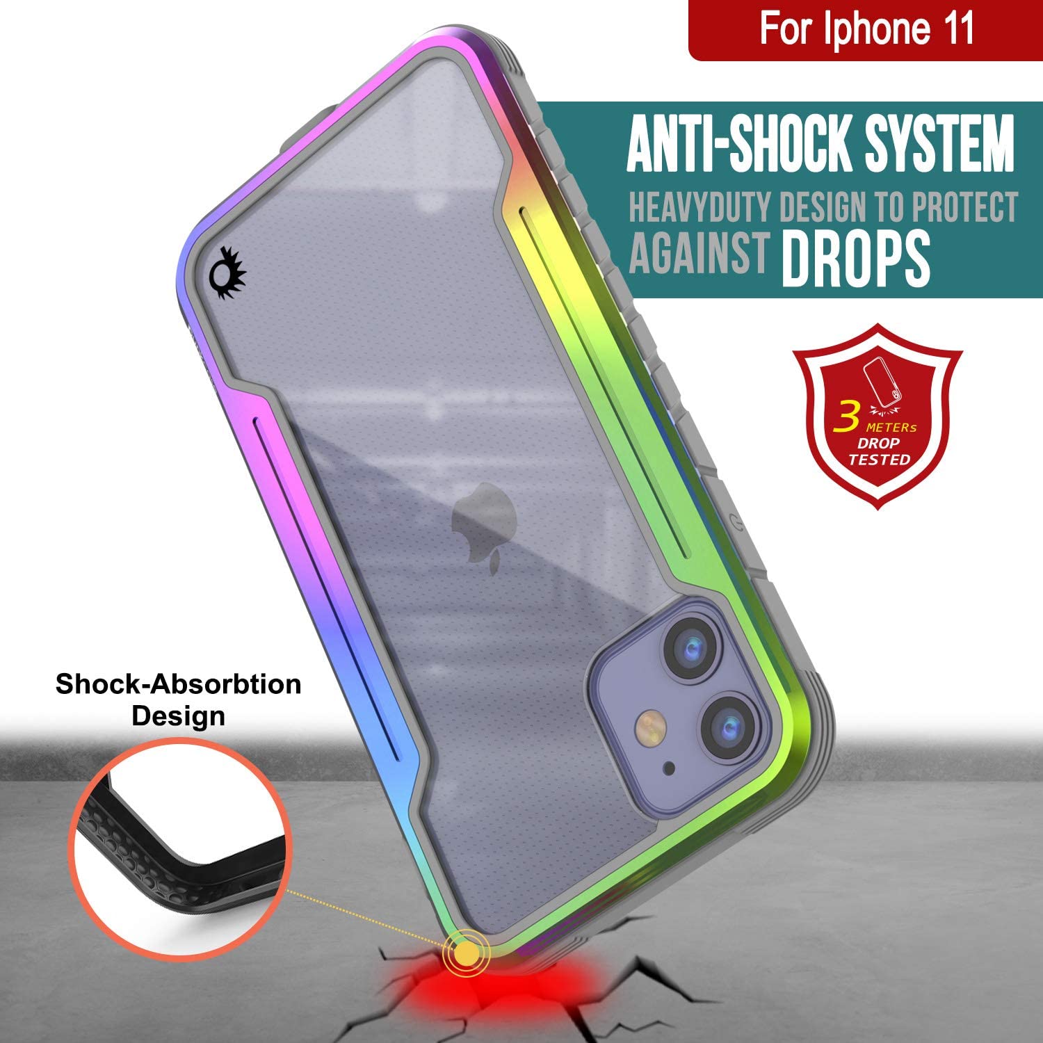 Capa protetora Punkcase iPhone 11 Ravenger de Grau Militar com Multicamadas [Arco-íris]