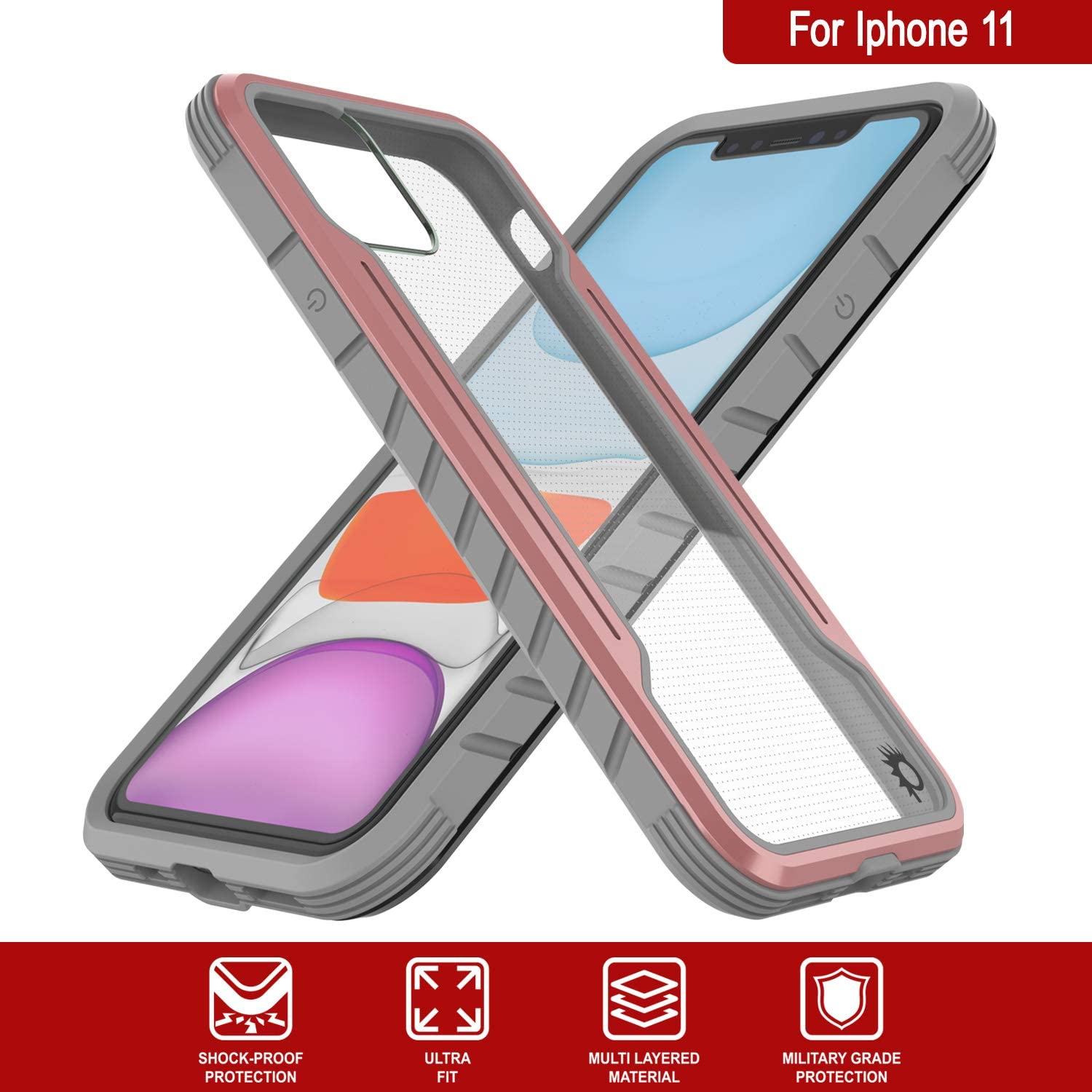 Capa de proteção Punkcase iPhone 11 Ravenger de grau militar com várias camadas [Ouro Rosa]