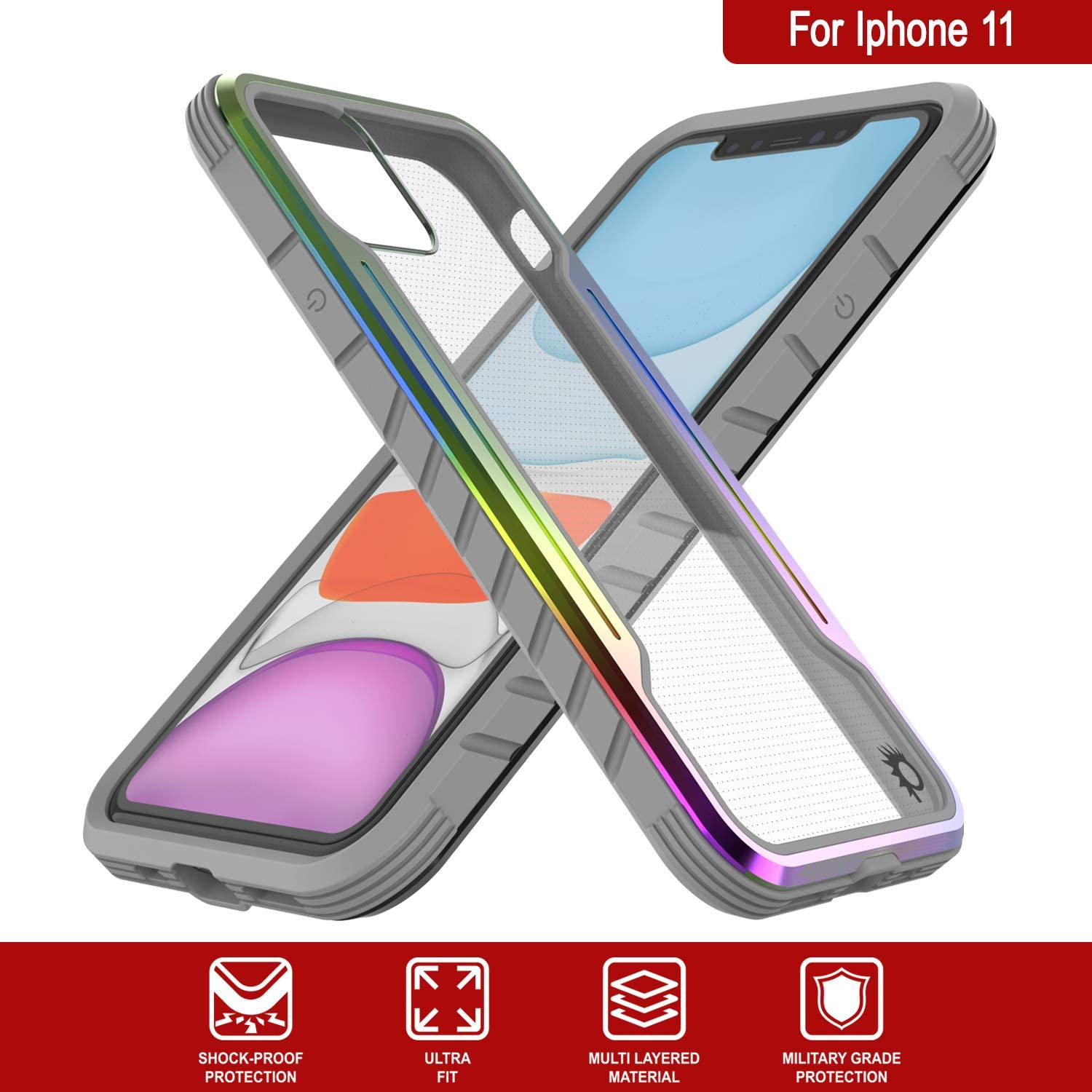 Capa de proteção Punkcase para iPhone 12 Ravenger Grau Militar de Camada Múltipla [Arco-Íris]