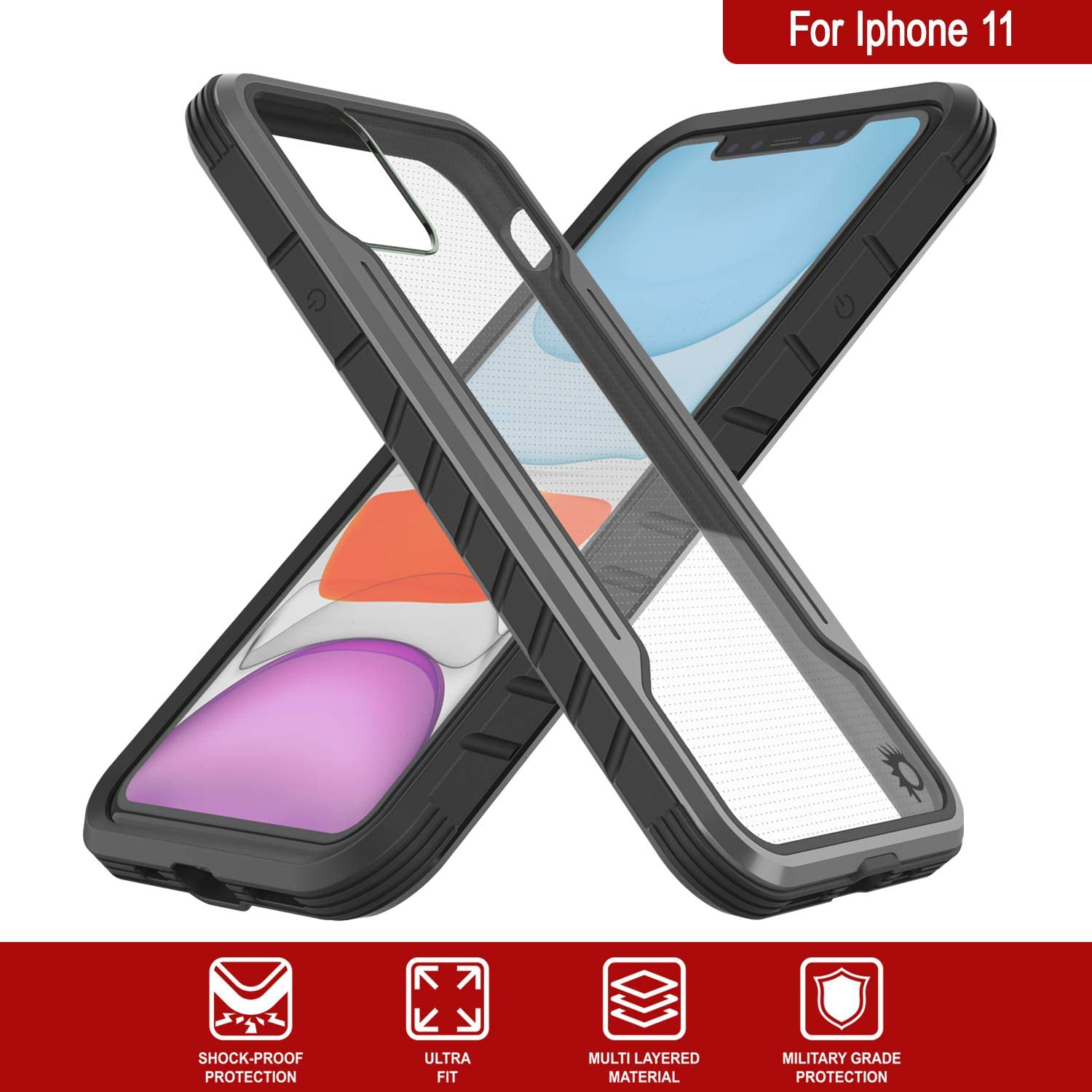 Capa protetora para iPhone 12 Punkcase Ravenger de Grau-Preto com Camada Múltipla de Proteção de Grau Militar